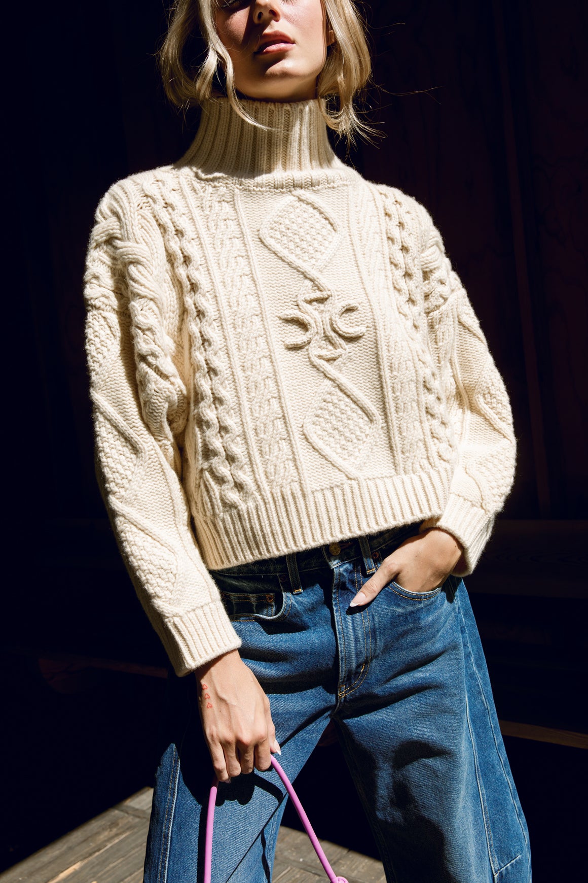 CELINE Cream Cable Knit Sweater