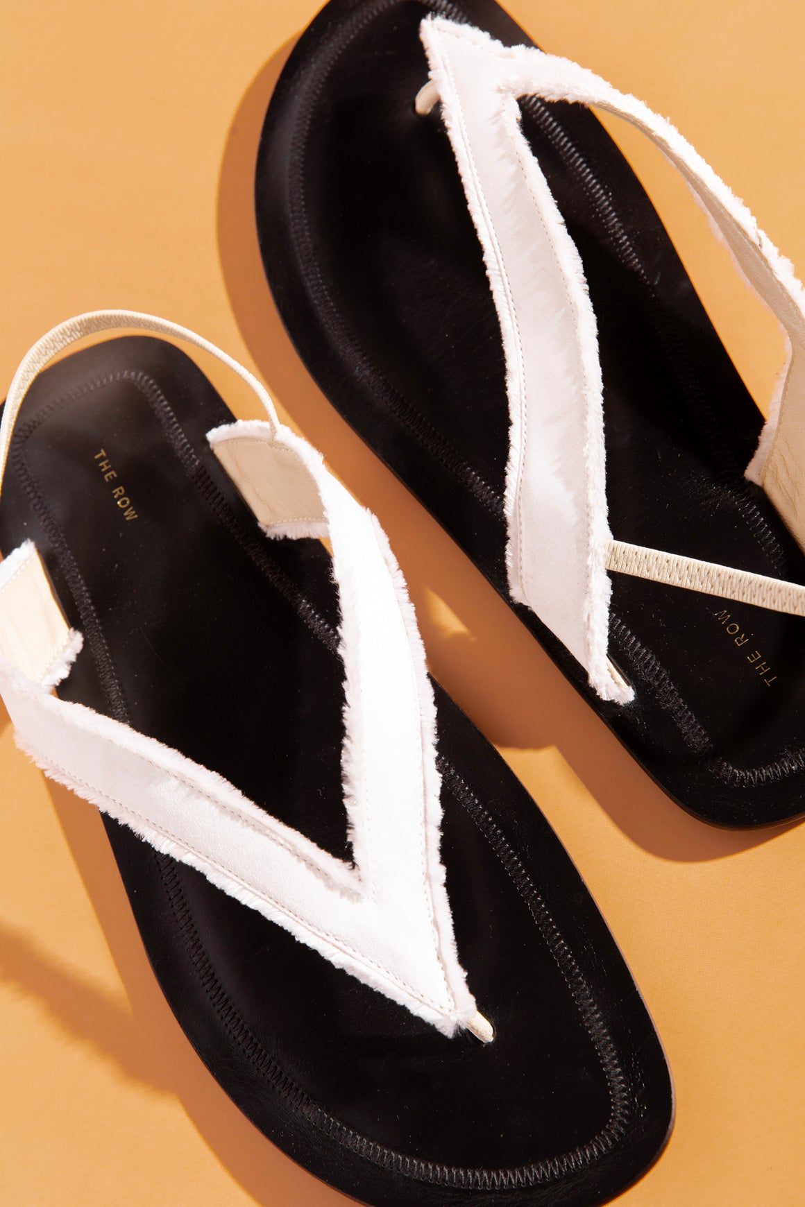 THE ROW "Fray" White and Black Thong Sandals (Sz. 40)