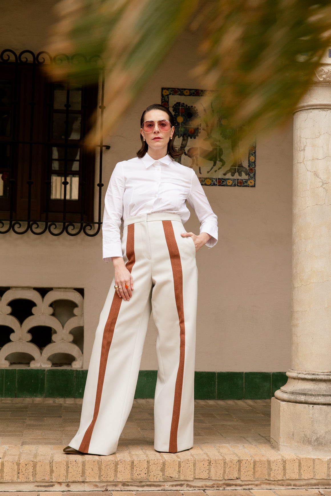 JIL SANDER Ivory w/ Brown Stripe Trousers