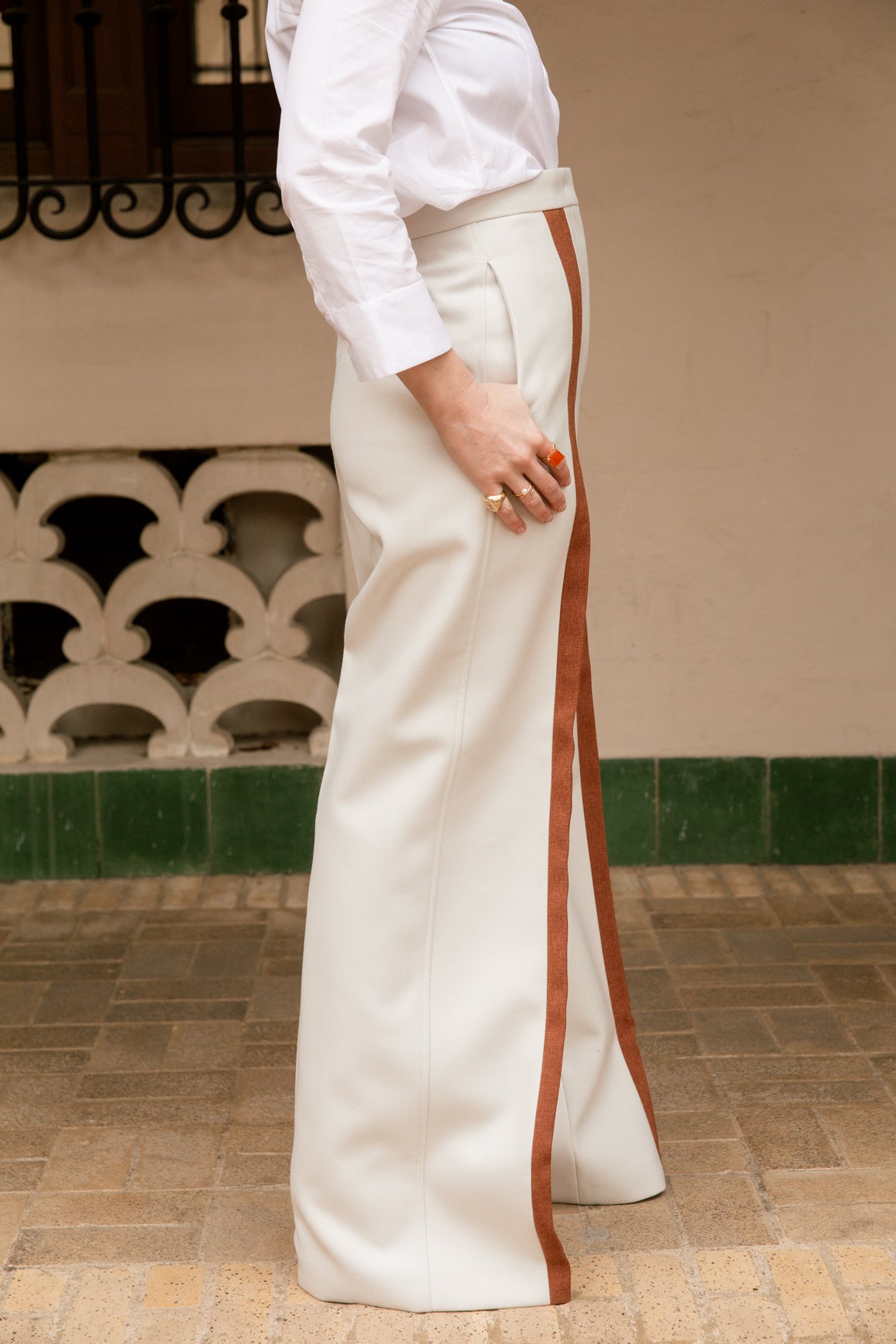 JIL SANDER Ivory w/ Brown Stripe Trousers