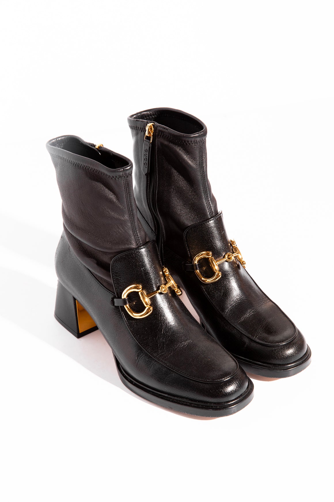 GUCCI Black Calfskin Horsebit Ankle Boots (Sz. 38)