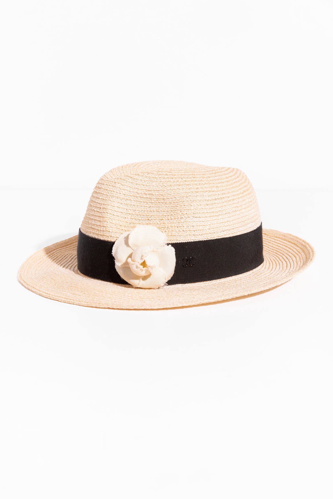 CHANEL Straw Hat W/ Floral Applique