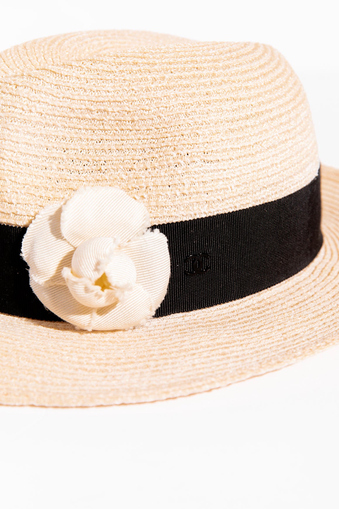 CHANEL Straw Hat W/ Floral Applique