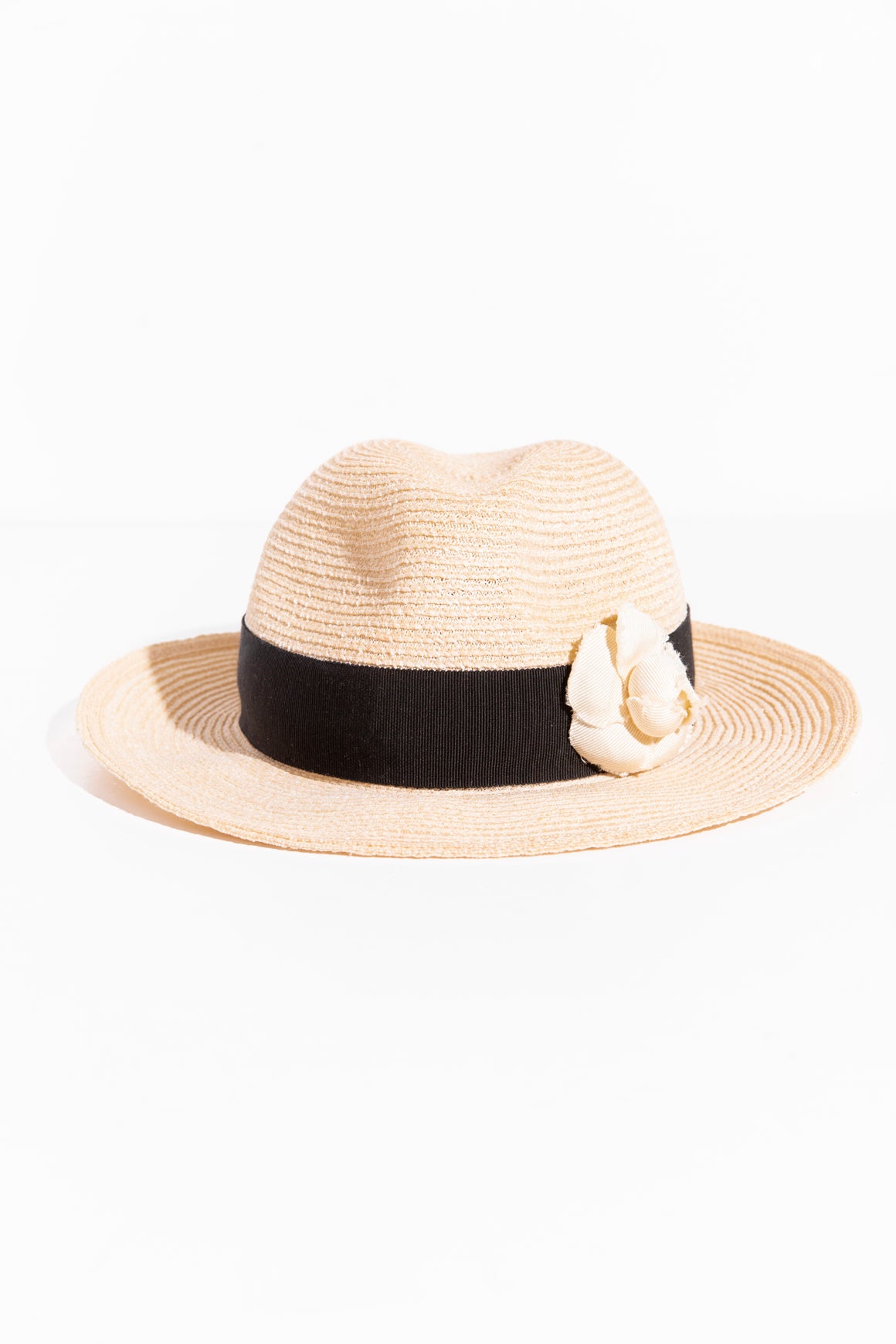 CHANEL Straw Hat W/ Floral Applique