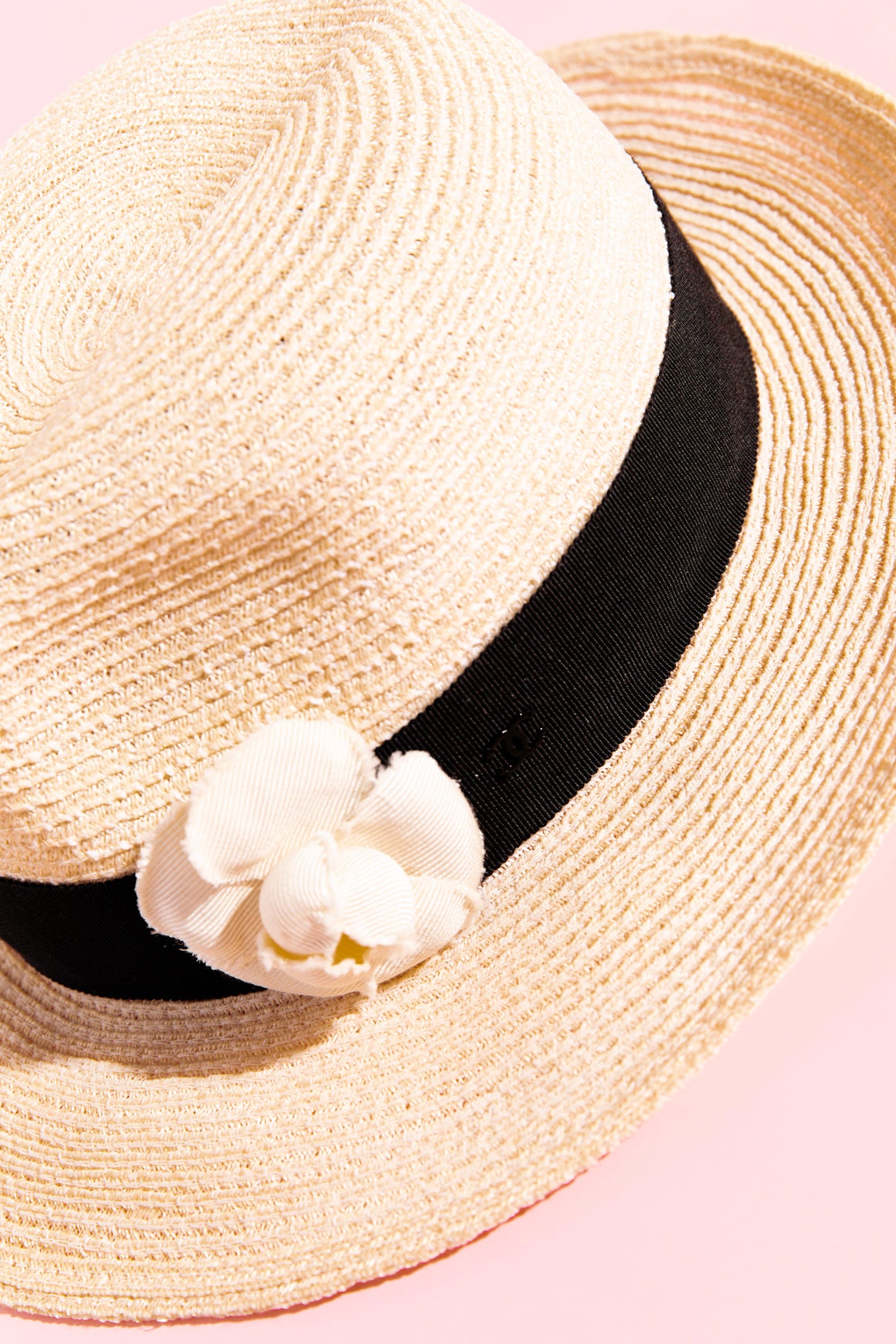 CHANEL Straw Hat W/ Floral Applique