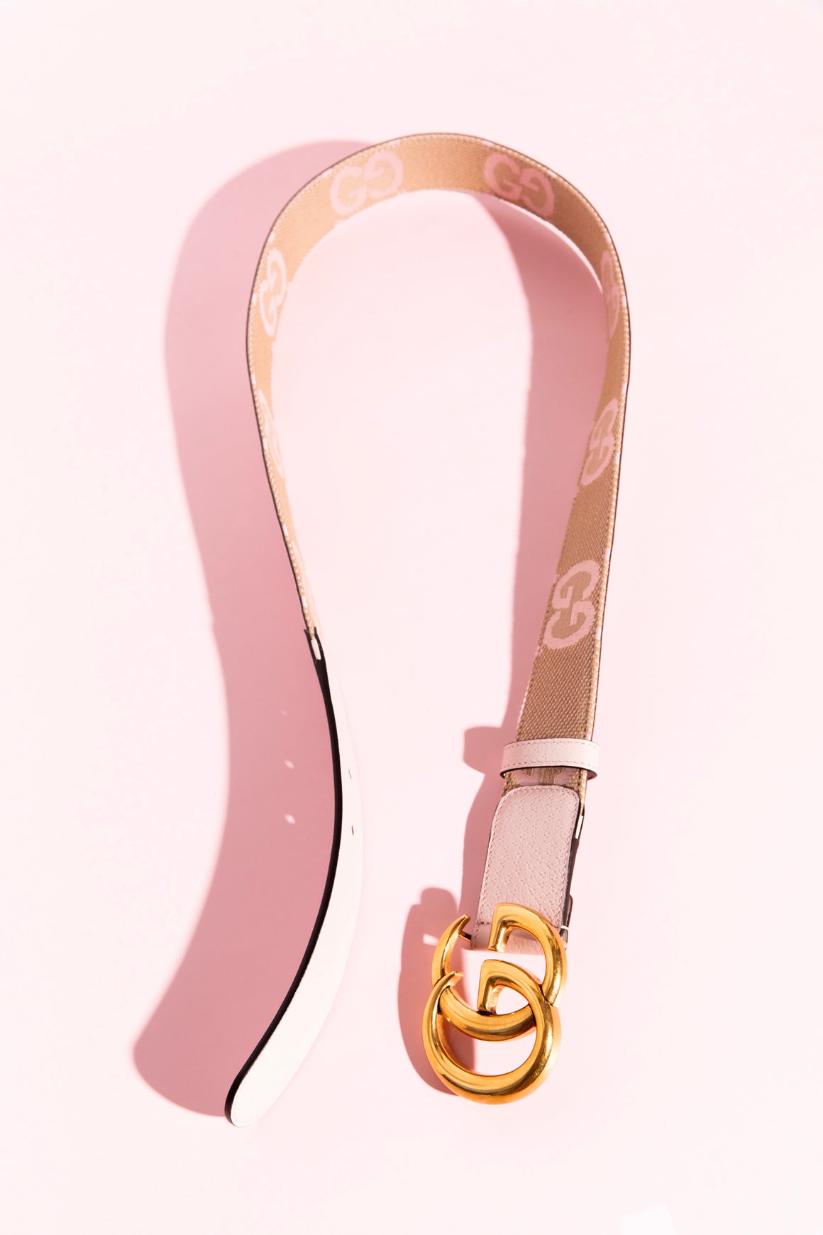 GUCCI Pink and Beige Canvas Leather Belt