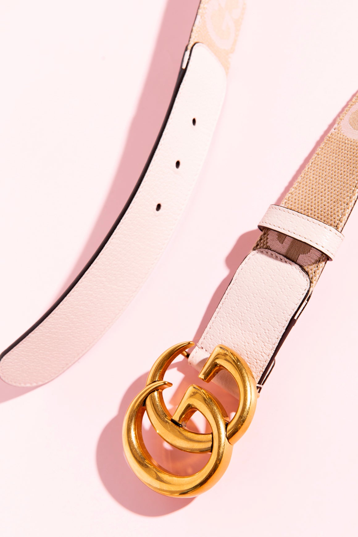 GUCCI Pink and Beige Canvas Leather Belt