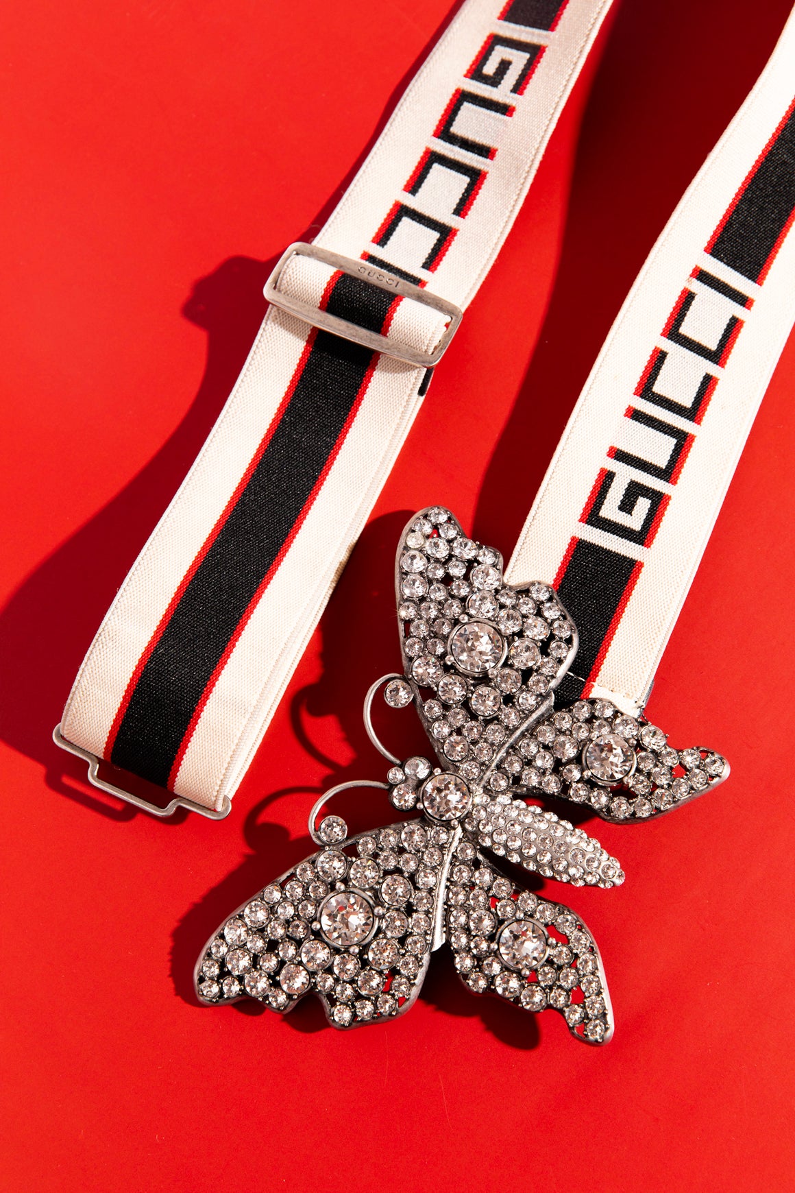 GUCCI Rhinestone Butterfly Elastic Waist Belt