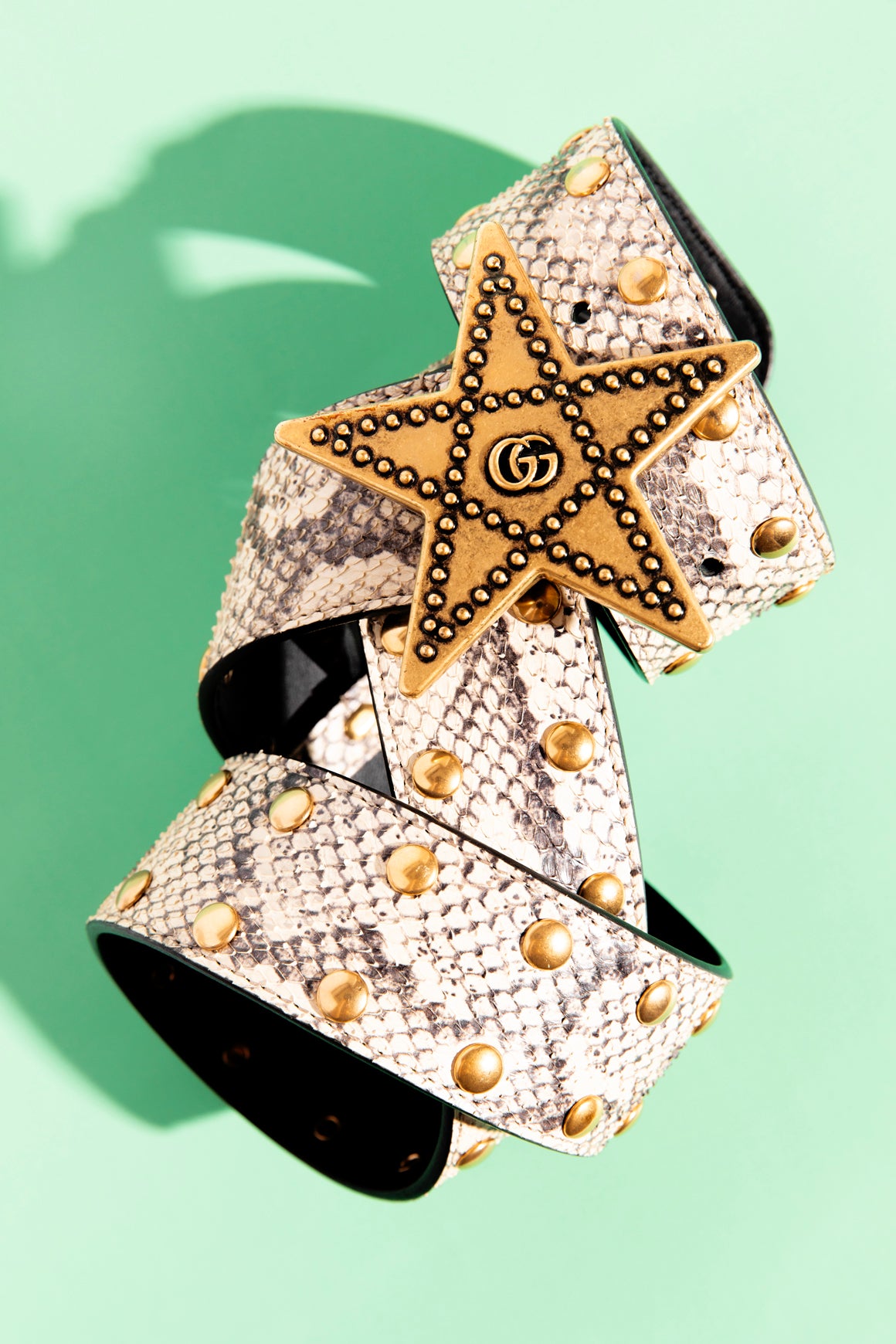 GUCCI Python Leather Gold Star Buckle Belt