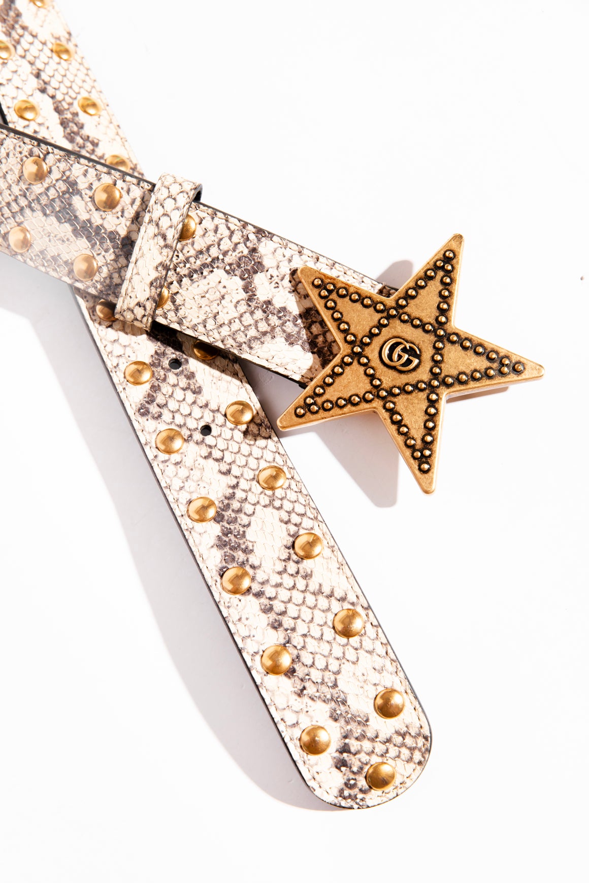 GUCCI Python Leather Gold Star Buckle Belt