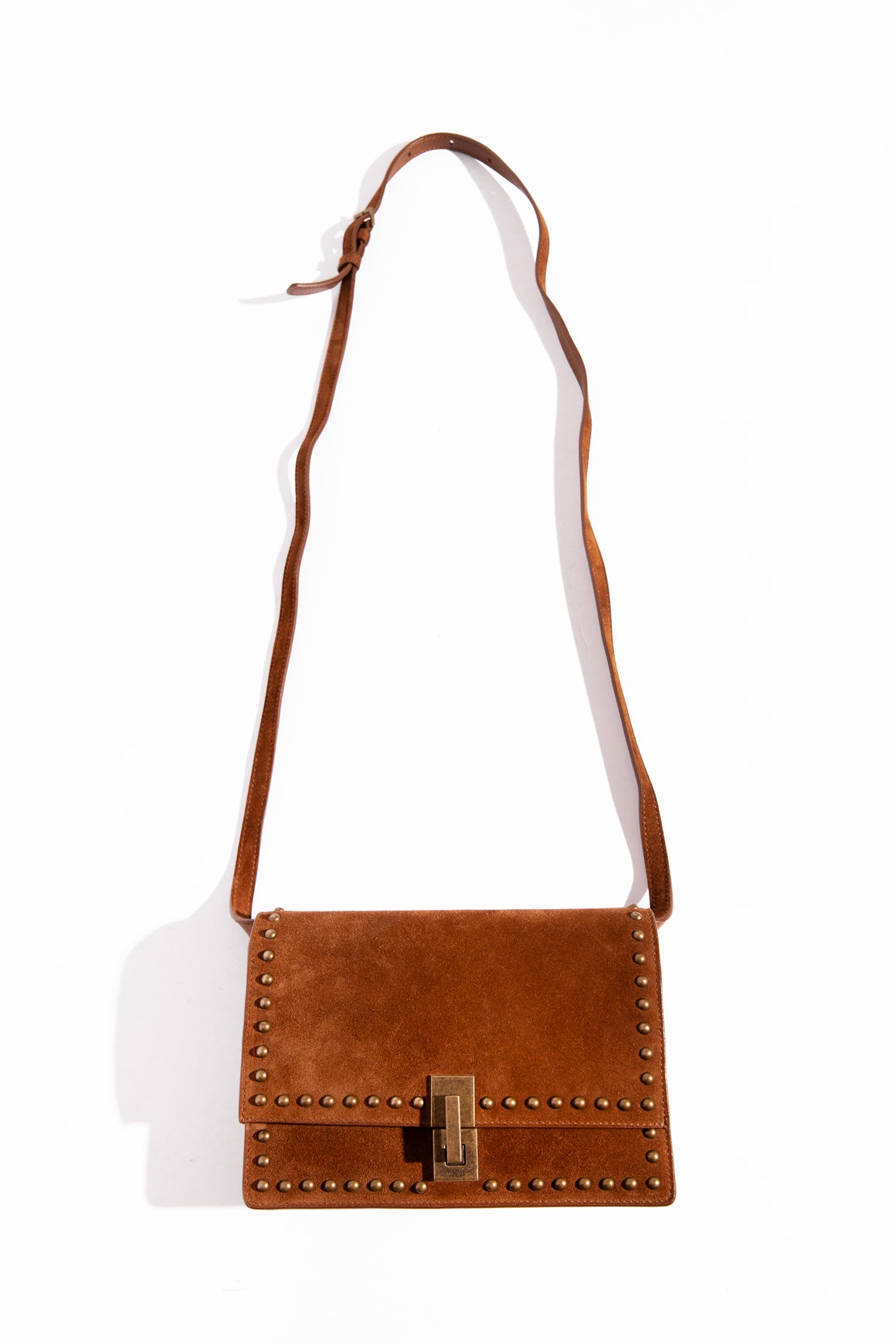 SAINT LAURENT Brown Suede Mini Le Carre Crossbody