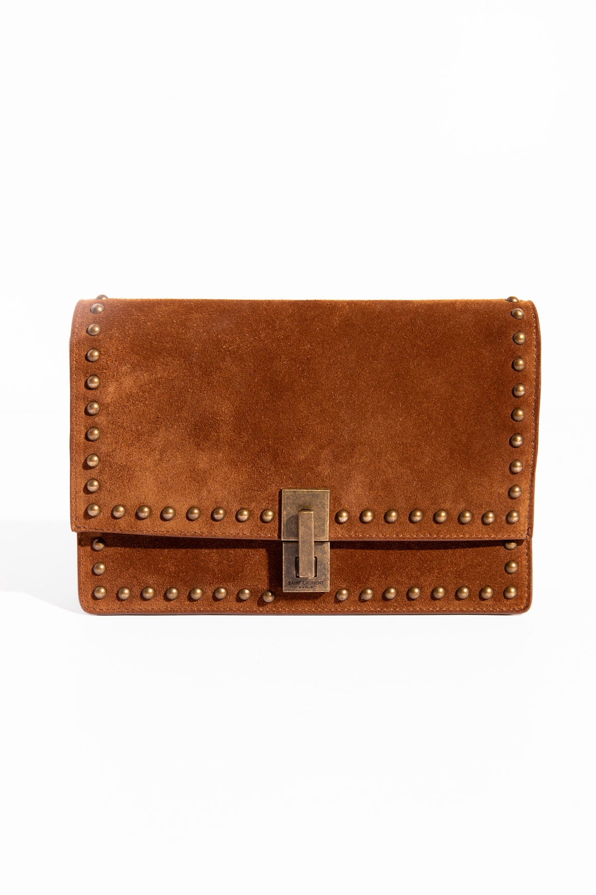 SAINT LAURENT Brown Suede Mini Le Carre Crossbody