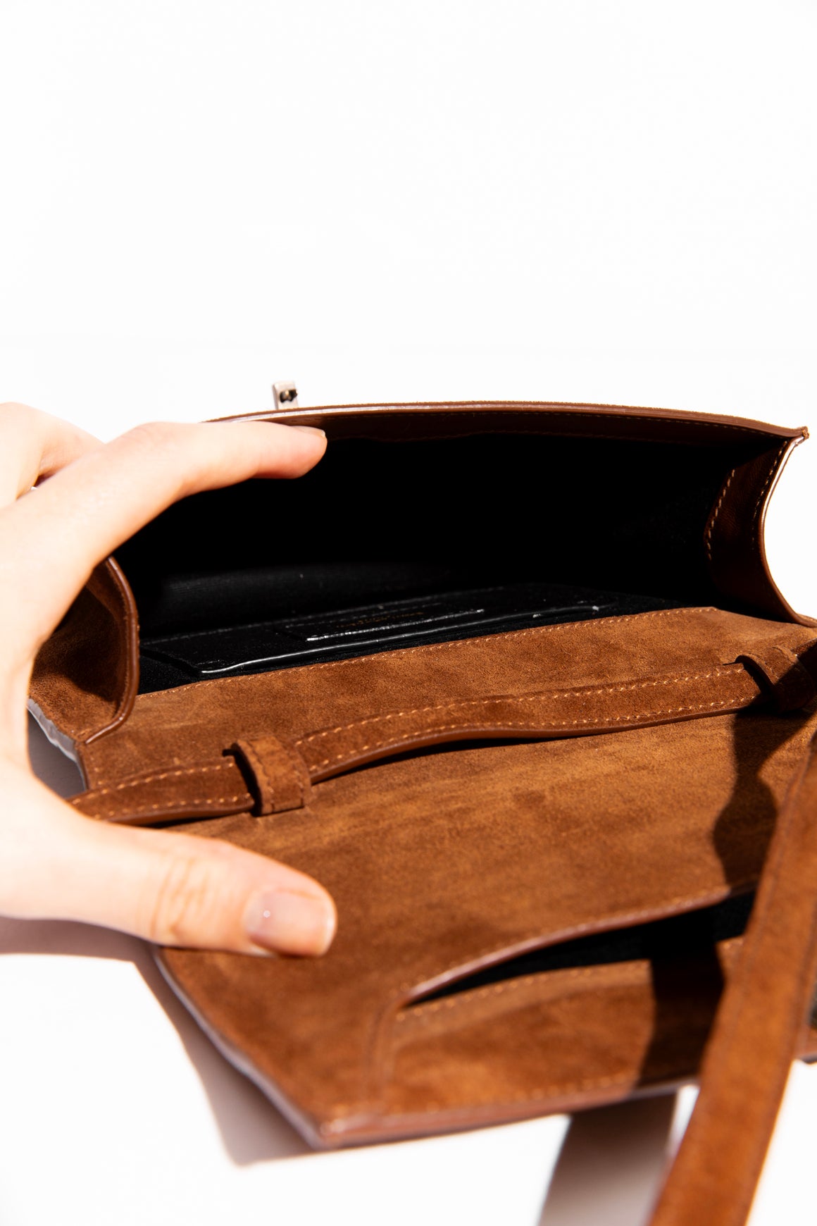 SAINT LAURENT Brown Suede Mini Le Carre Crossbody
