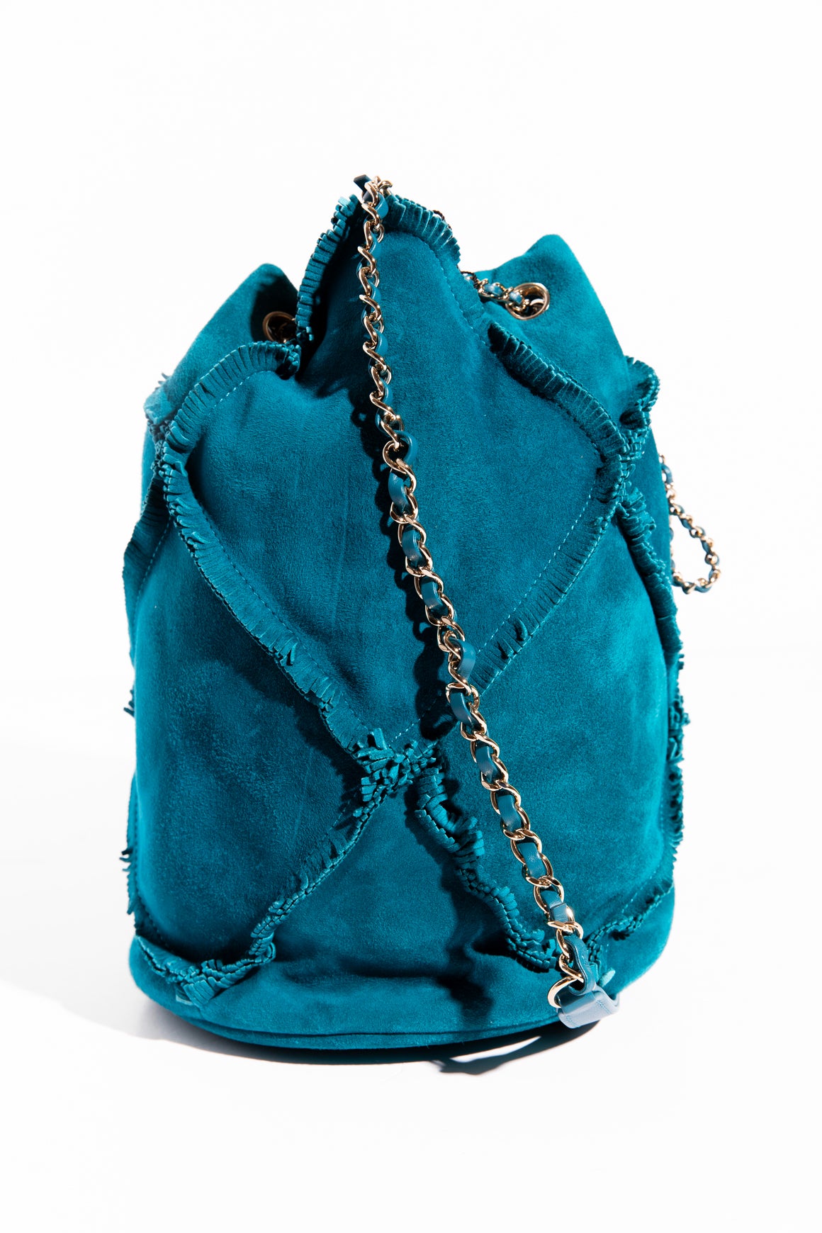 CHANEL 2020 Teal Suede Bucket Bag