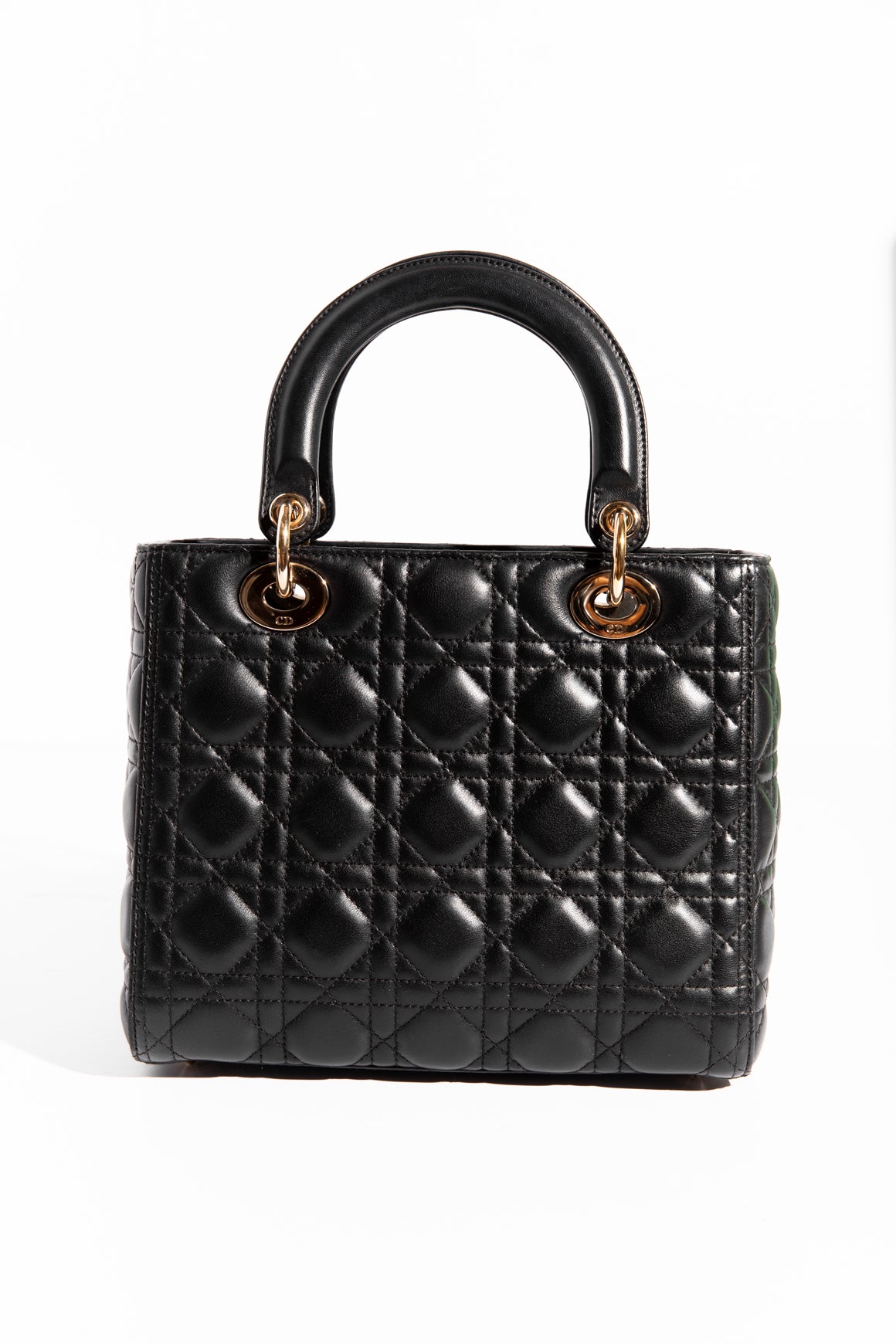 CHRISTIAN DIOR Black & Gold Lady Dior Bag - Medium