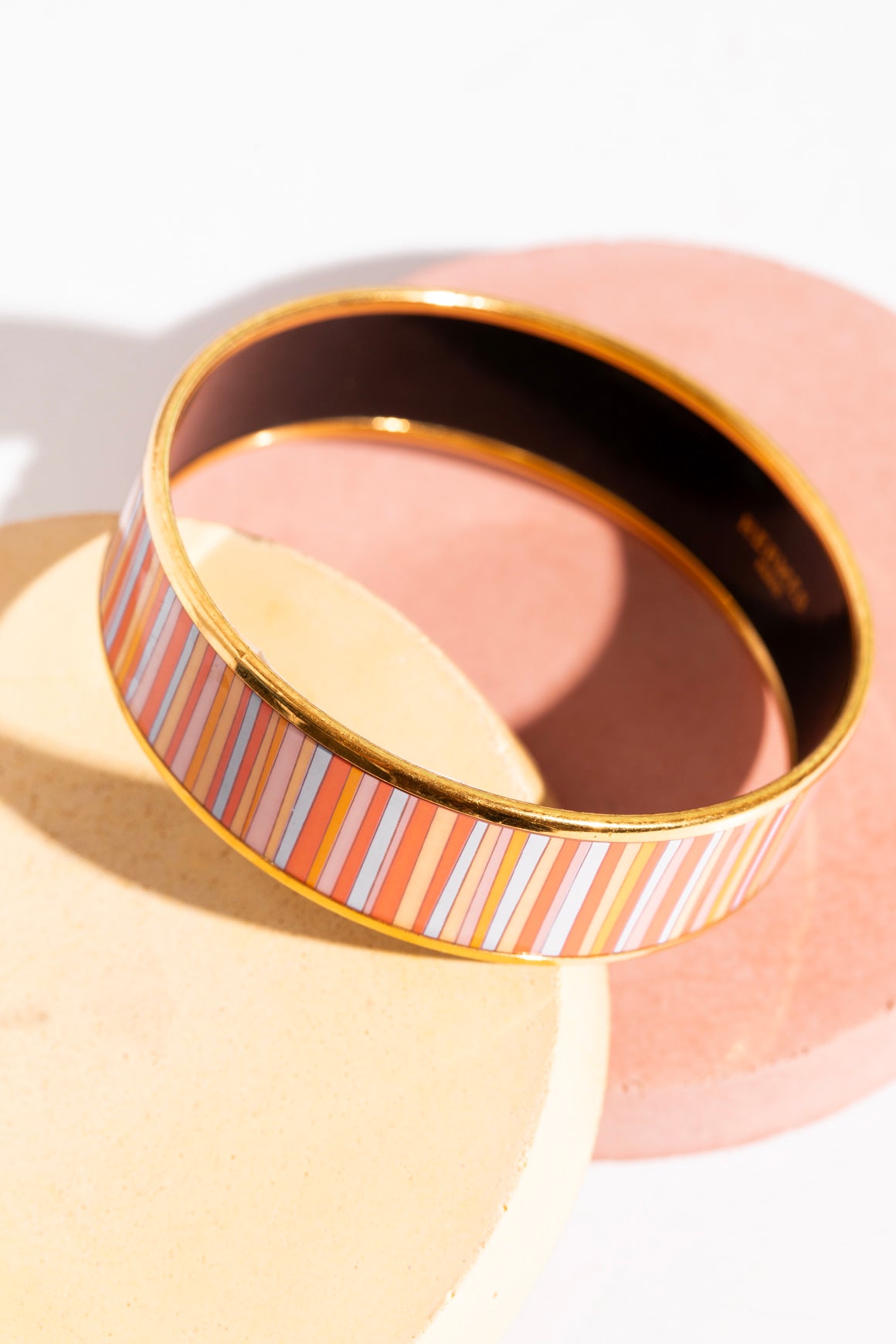 HERMES Orange and Purple Enamel & Gold Bangle