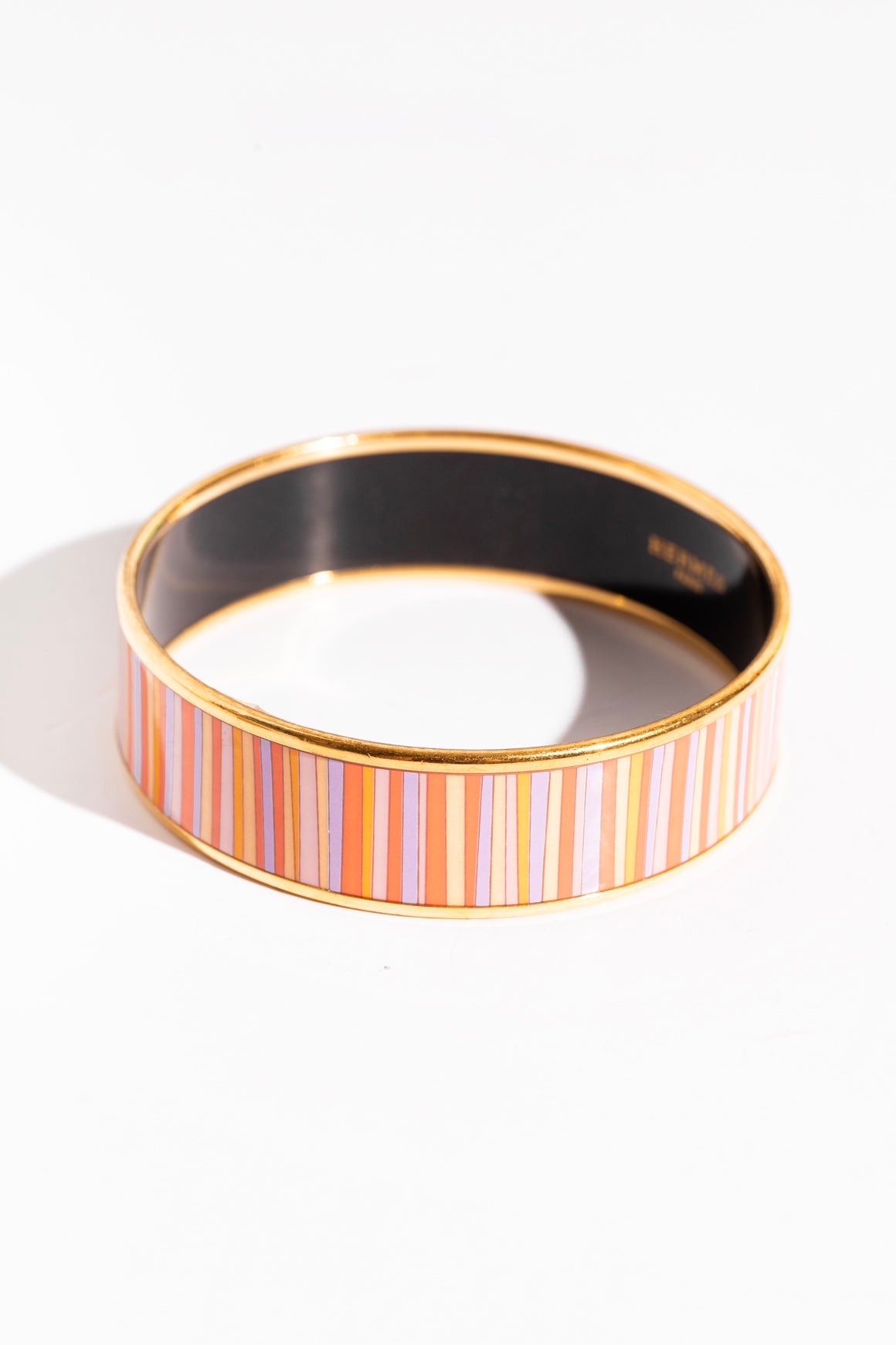HERMES Orange and Purple Enamel & Gold Bangle