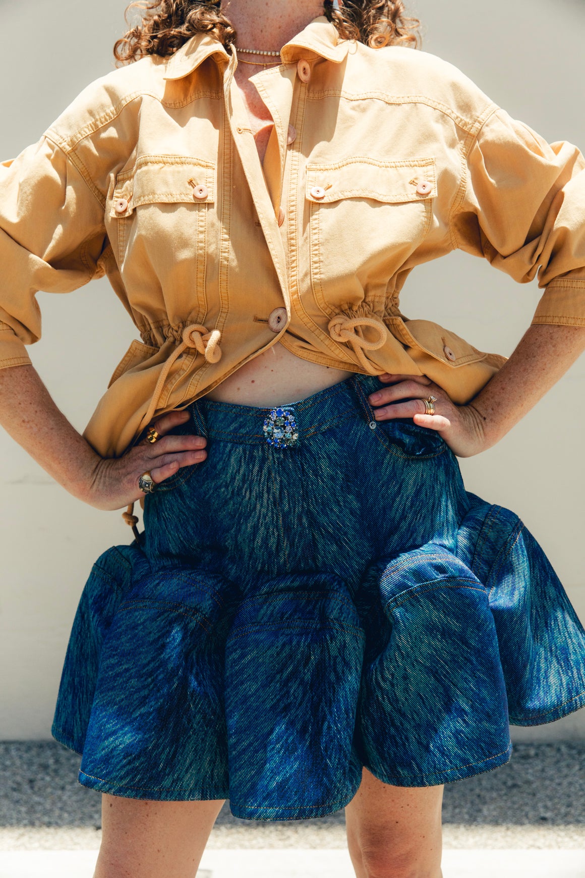 AREA Blue "Fur Print" Embellished Mini Skirt