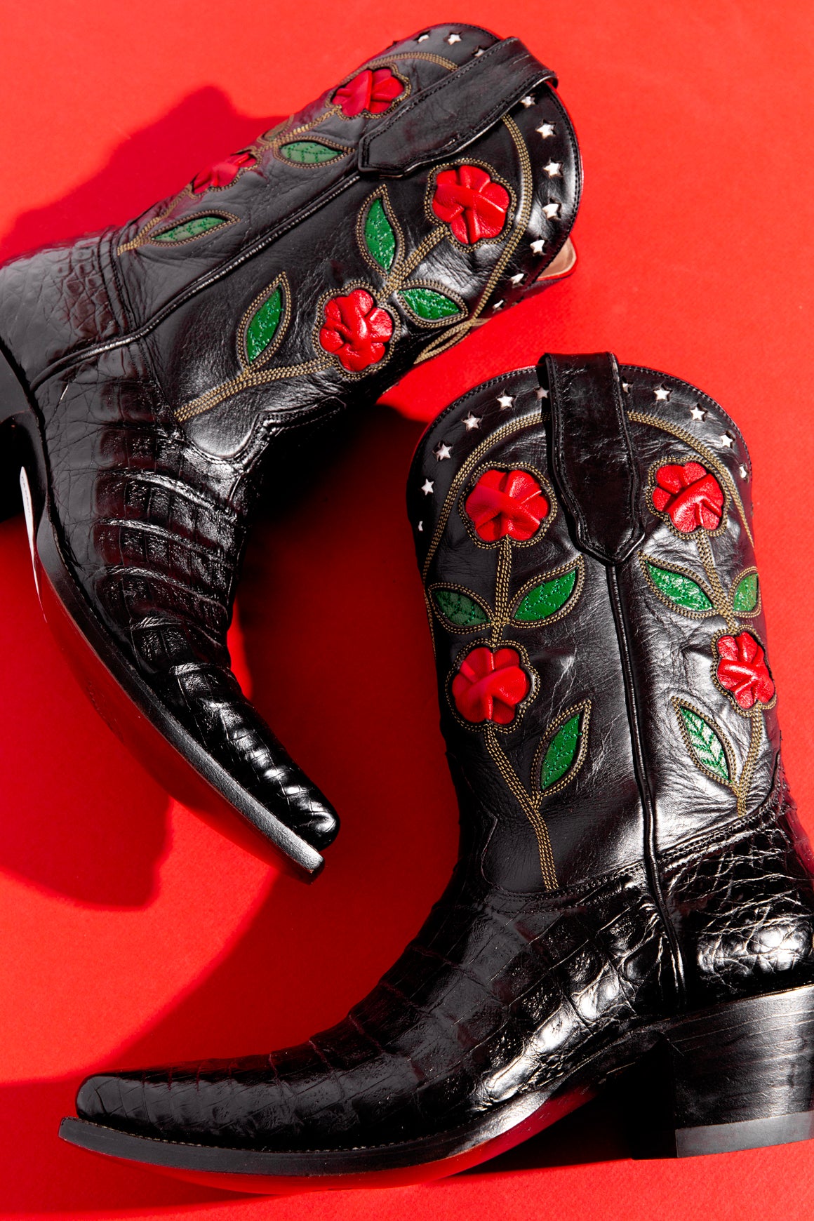 HERITAGE BOOT CO Black Croc and Rose Cowboy Boots (Sz. 7.5)