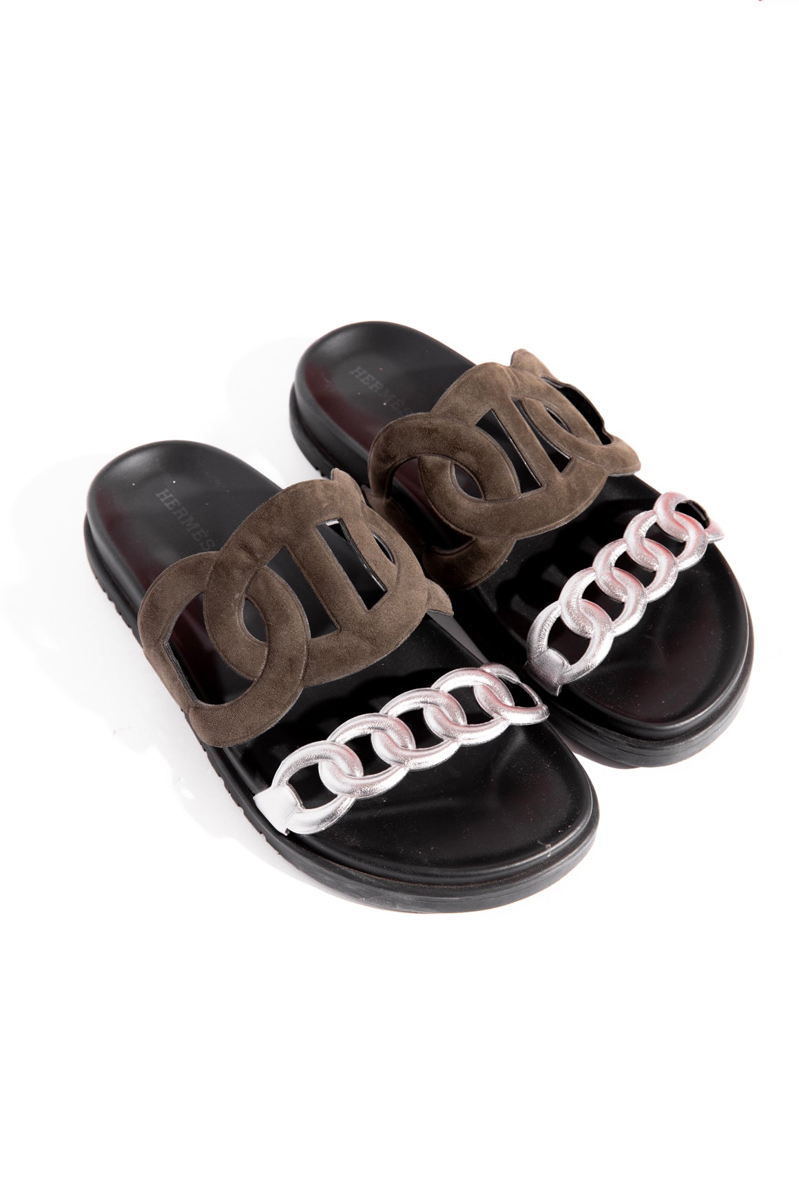 HERMES Olive & Silver Extra Sandals (Sz. 36)