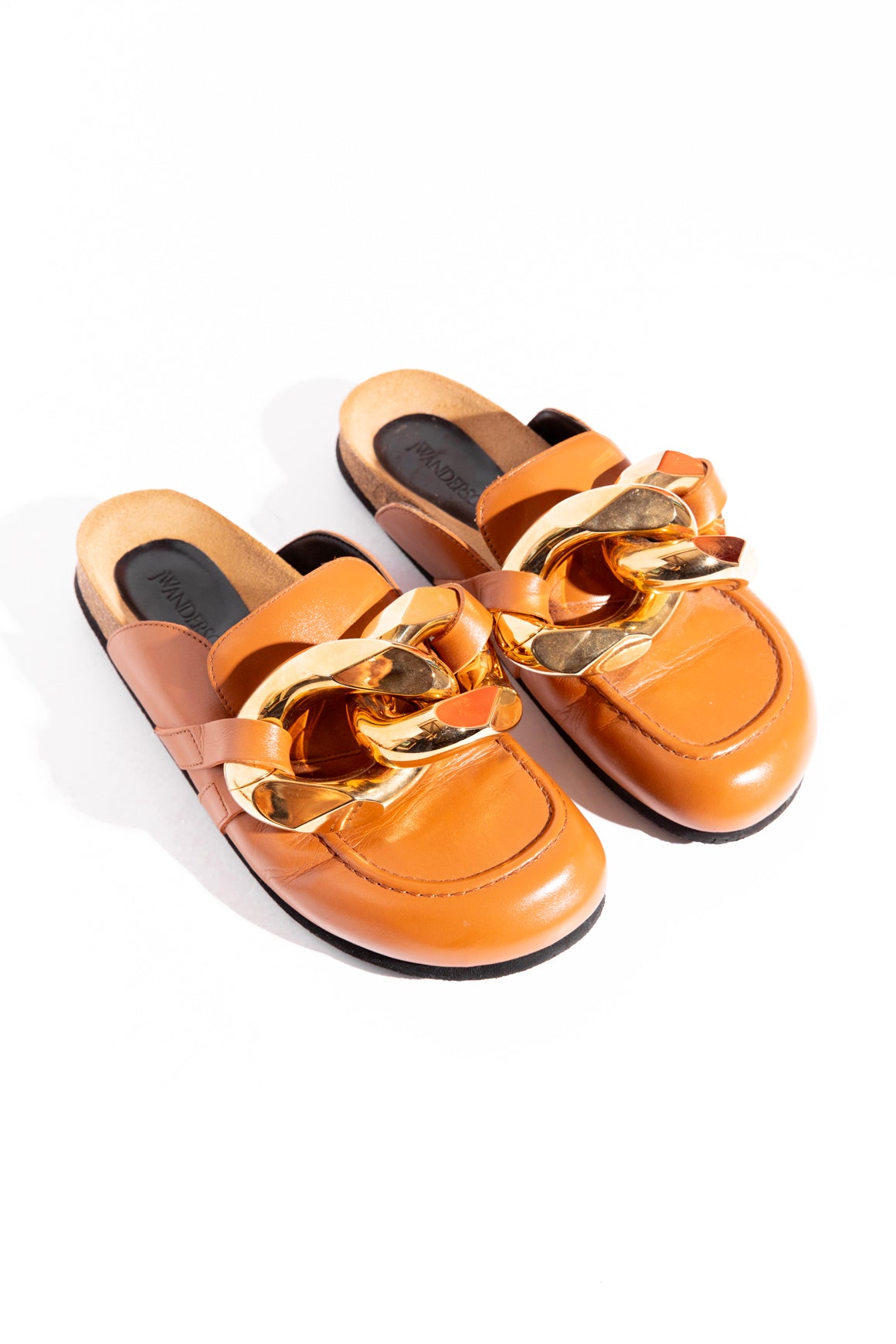 JWANDERSON Tan Chain Loafer Leather Mules (Sz. 39)