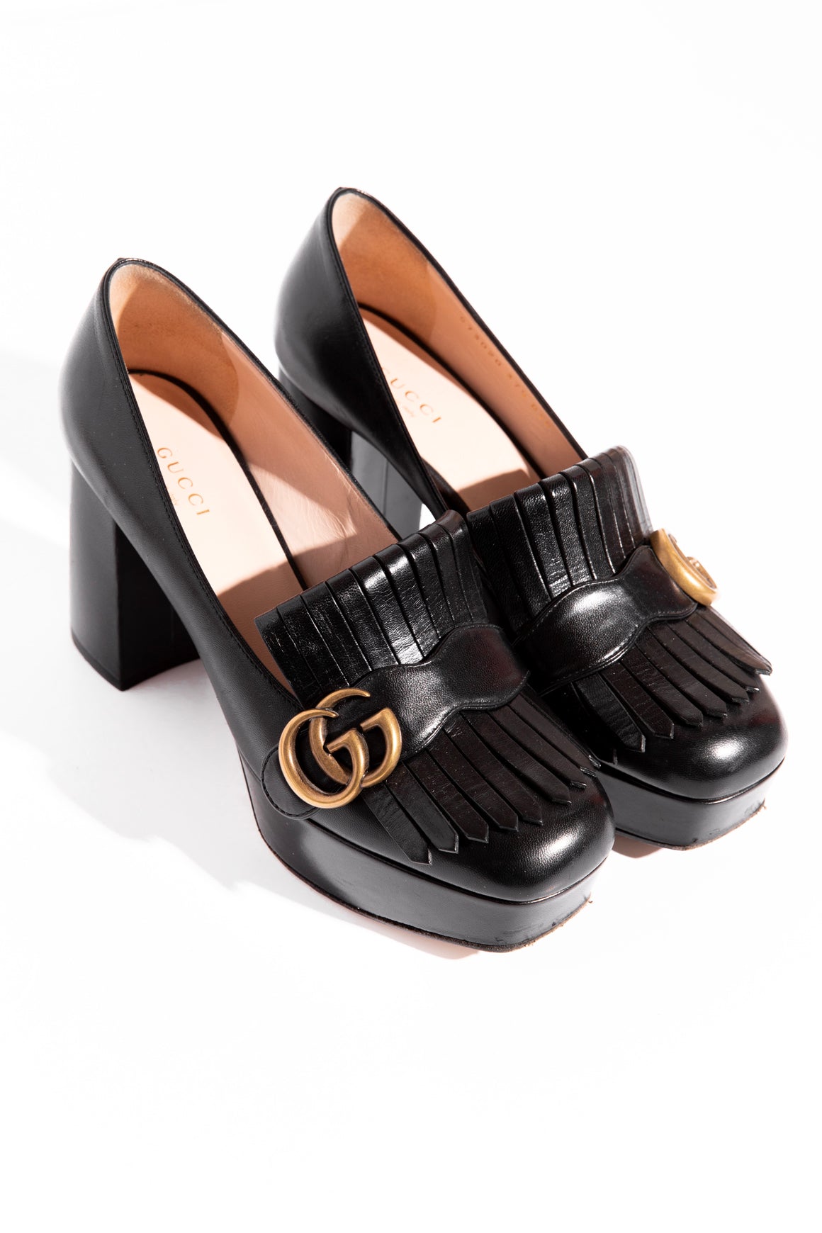 GUCCI Black Platform Mocassin Heeled Loafers (Sz. 37.5)