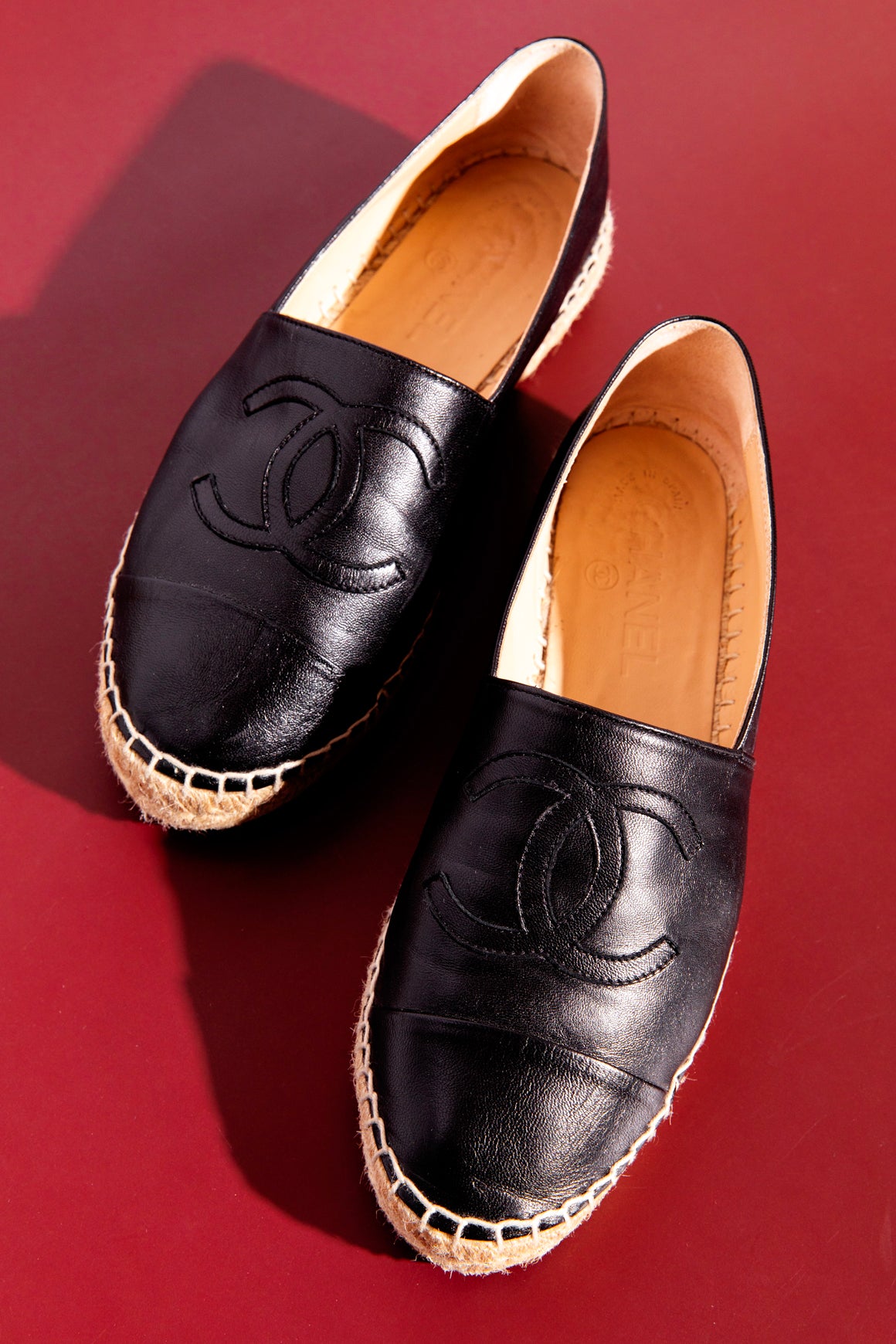 CHANEL Black Calfskin CC Espadrille Loafers (Sz. 36)
