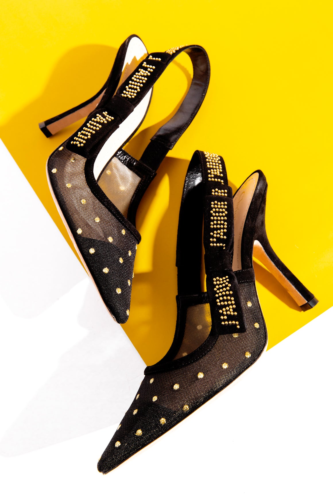 CHRISTIAN DIOR J'ADIOR Black & Gold Dot Sling Back Pumps (Sz. 38)