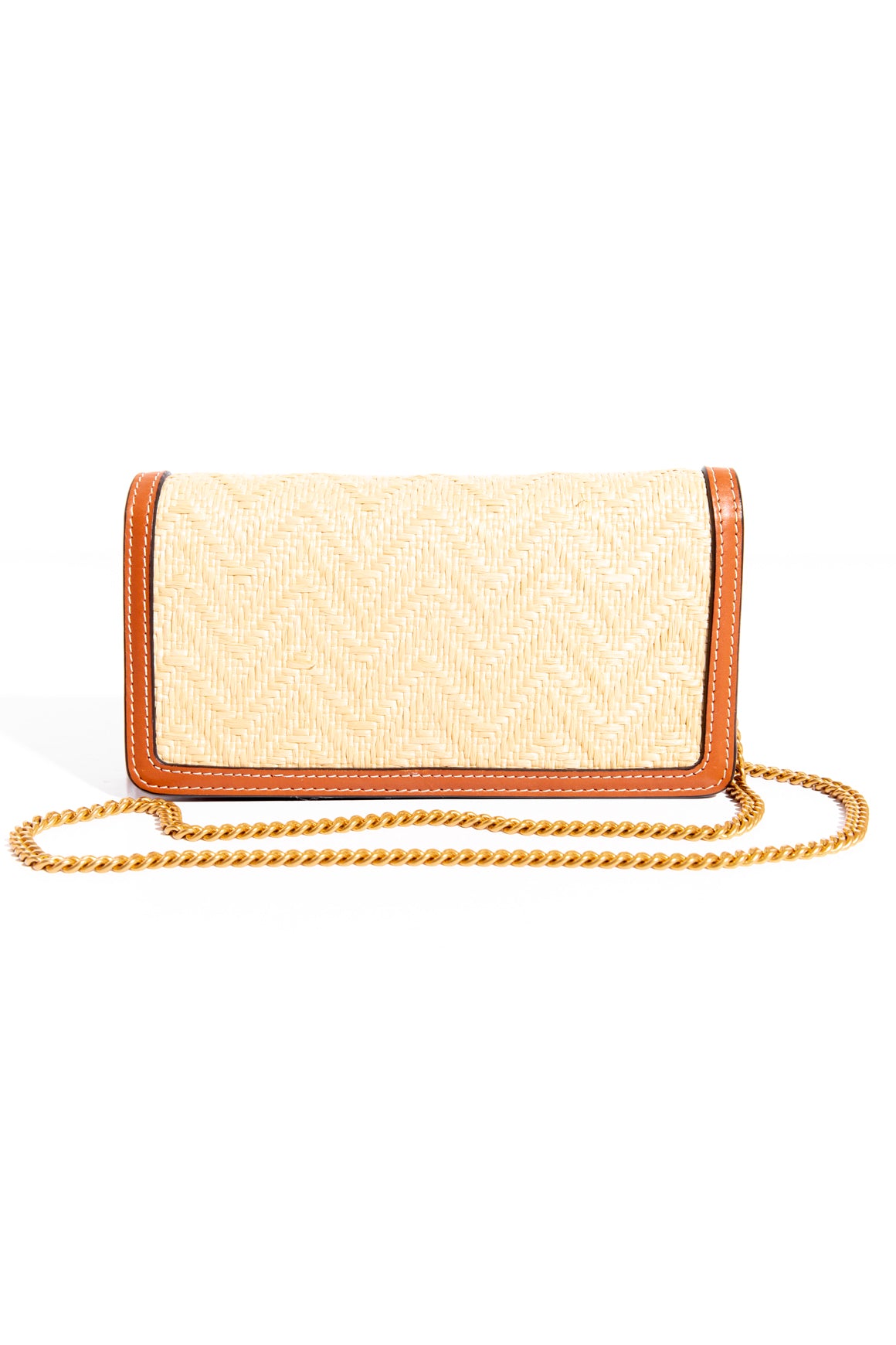VALENTINO Tan Leather & Raffia Wallet On Chain