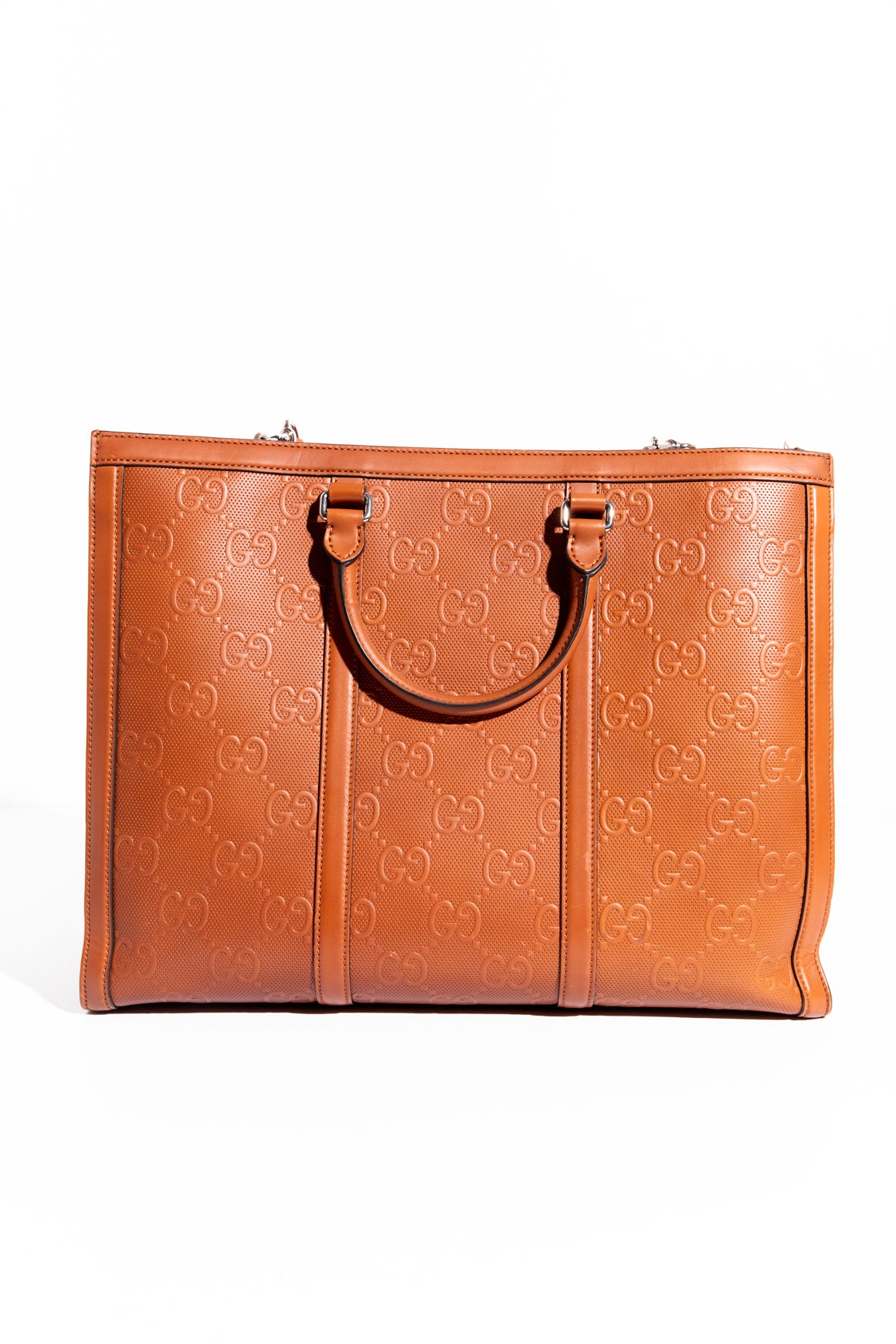 GUCCI Brown Tennis Emboss Large Tote Bag