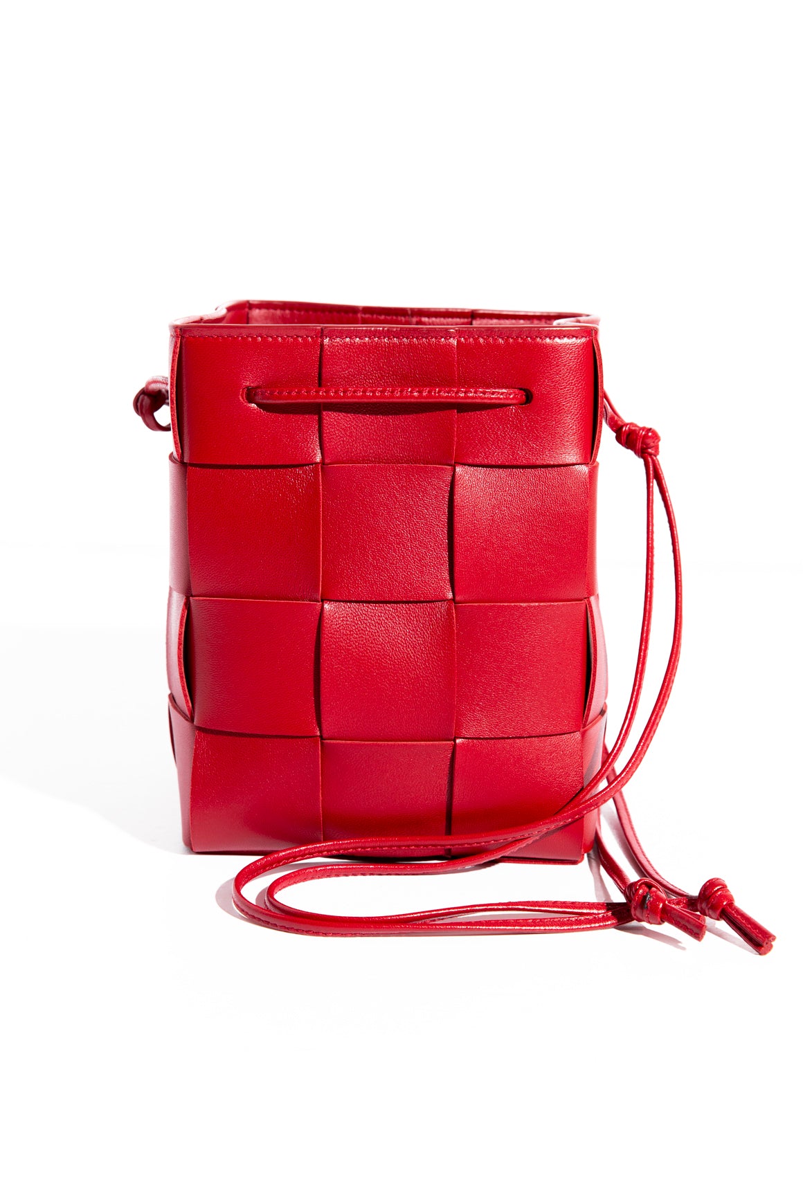 BOTTEGA VENETA Red Cassette Intrecciato Leather Bucket Bag