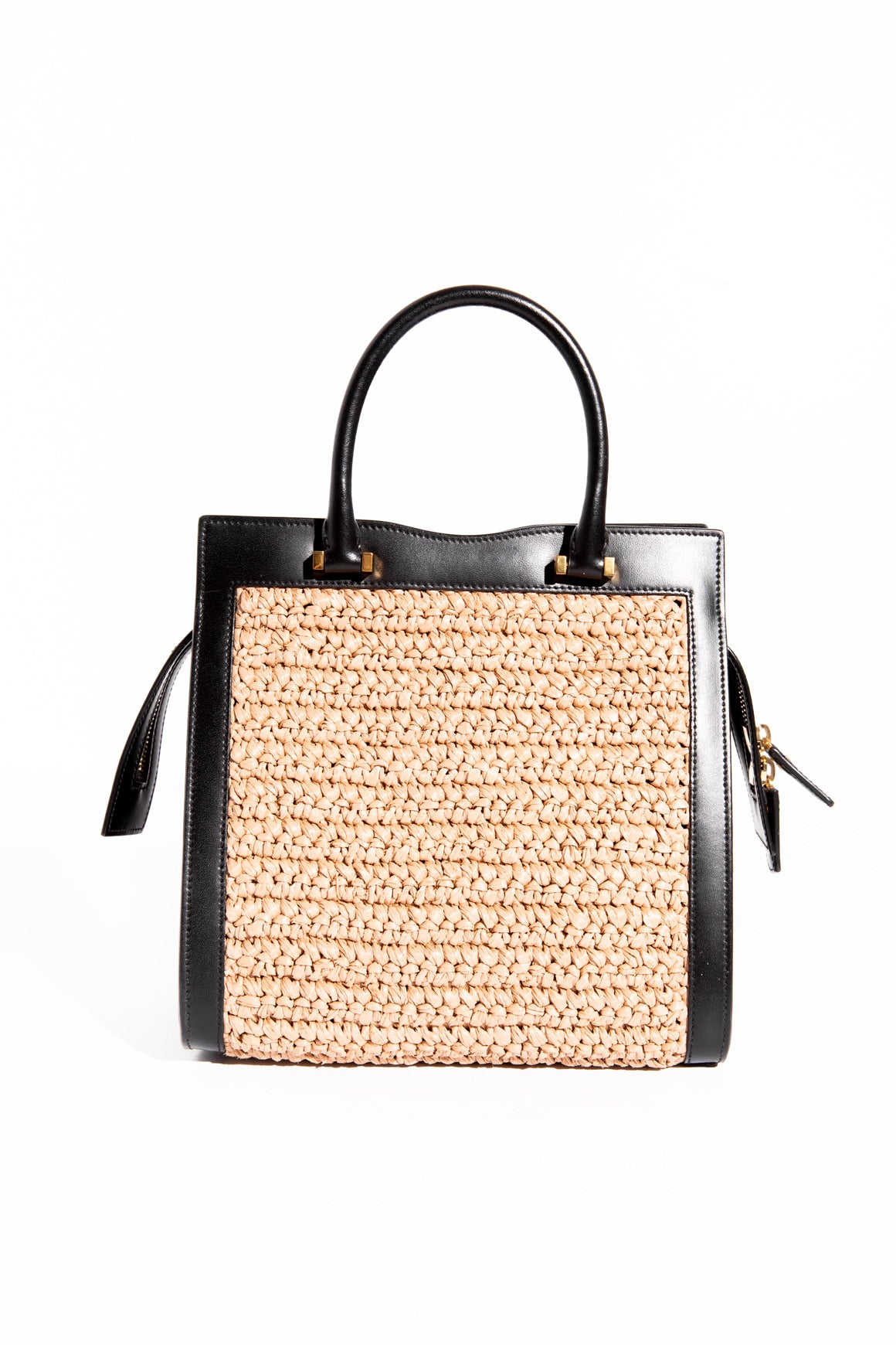 SAINT LAURENT Black Leather & Raffia Mini Tote