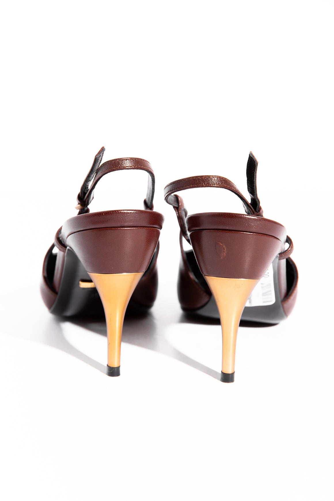 GUCCI Brown Pointed Slingback Gold Heels (Sz. 36)