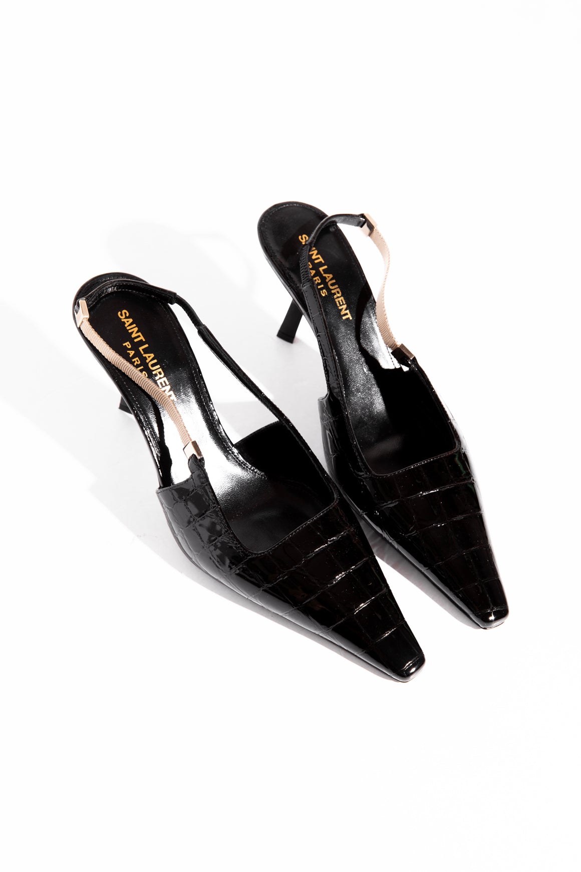 SAINT LAURENT Black Crocodile Slingback Heels (Sz. 35.5)