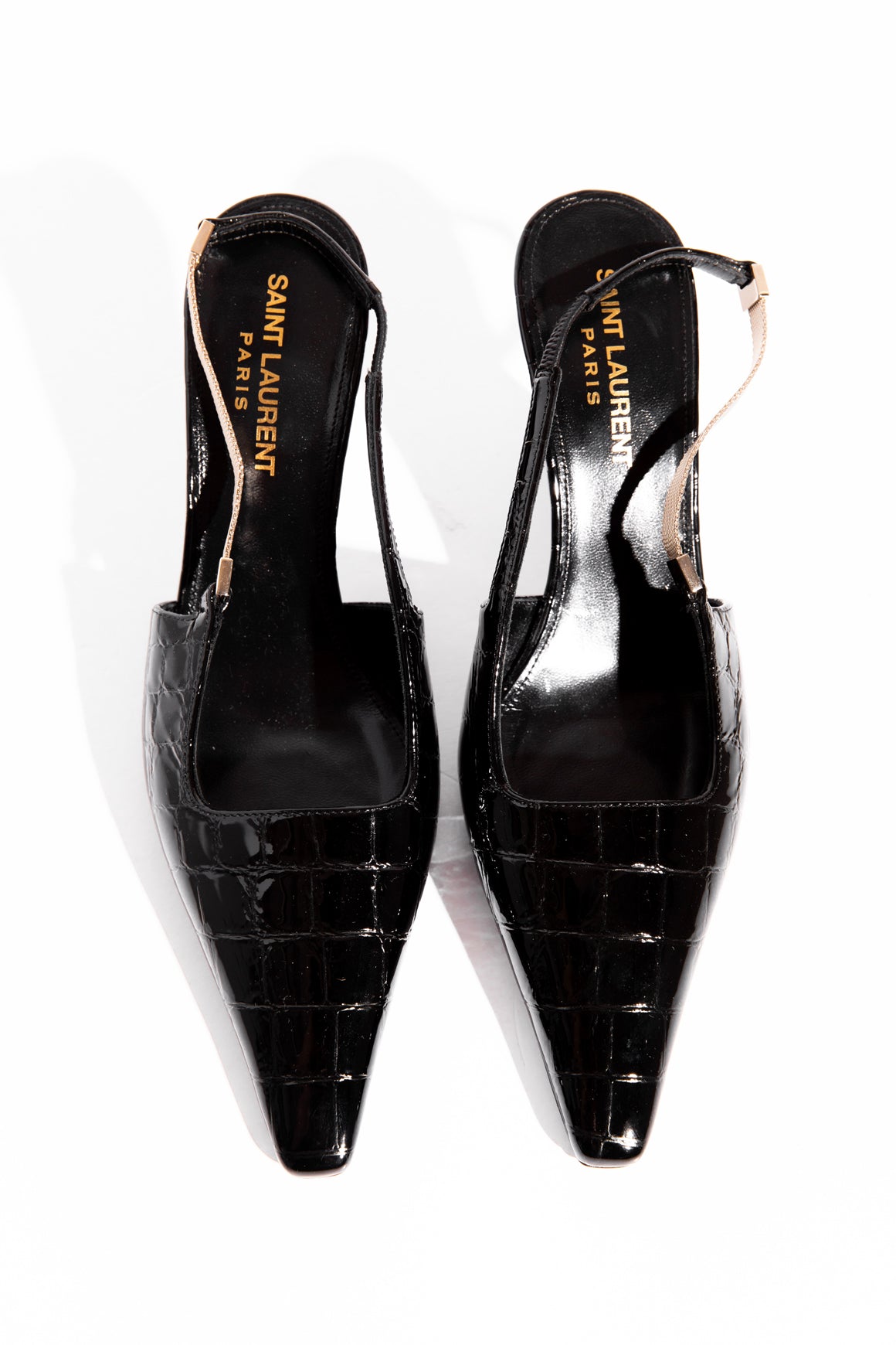 SAINT LAURENT Black Crocodile Slingback Heels (Sz. 35.5)