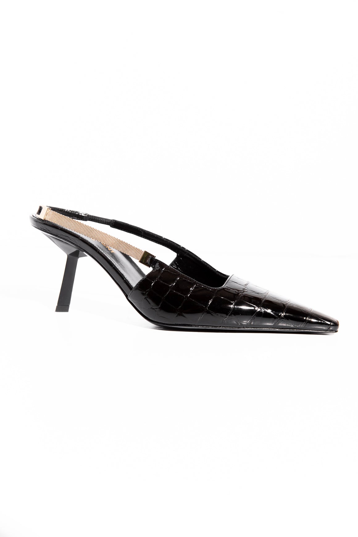 SAINT LAURENT Black Crocodile Slingback Heels (Sz. 35.5)