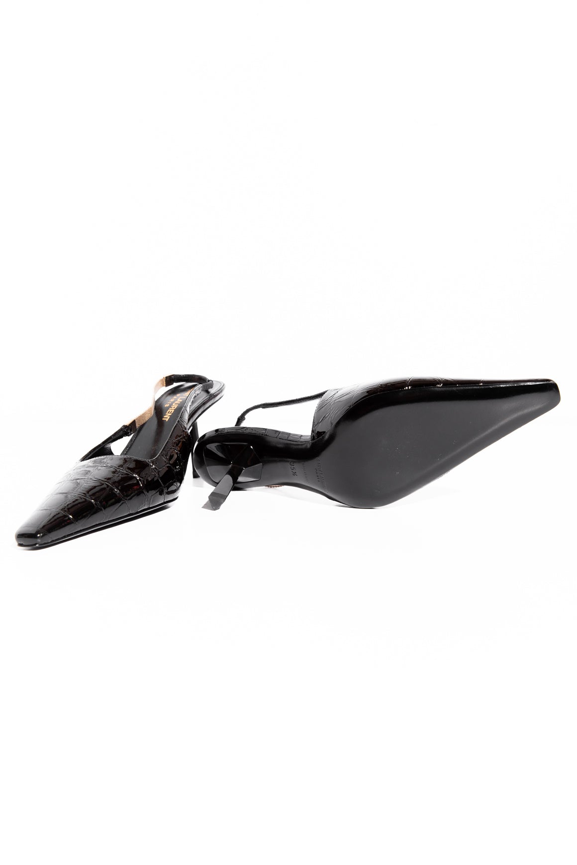 SAINT LAURENT Black Crocodile Slingback Heels (Sz. 35.5)
