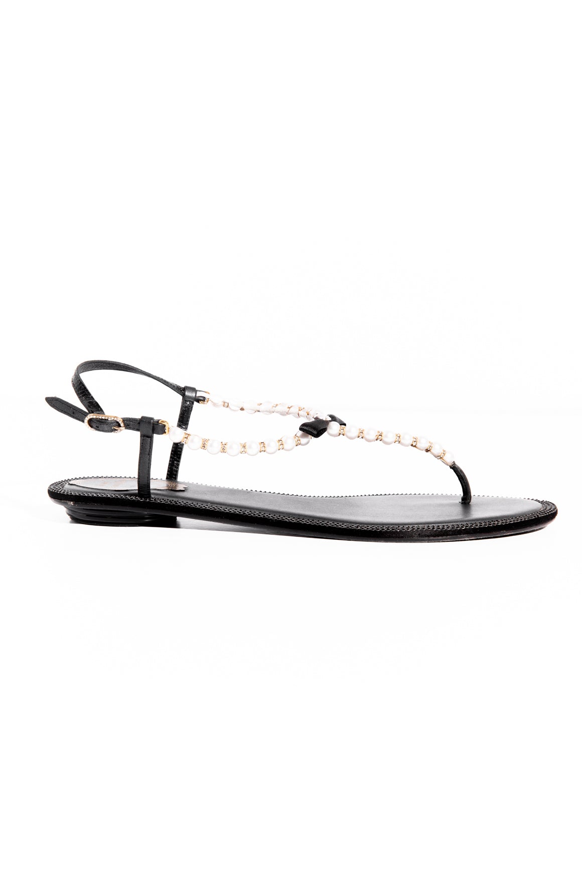 RENE CAOVILLA Black Crystal & Pearl Thong Sandals (Sz. 40)