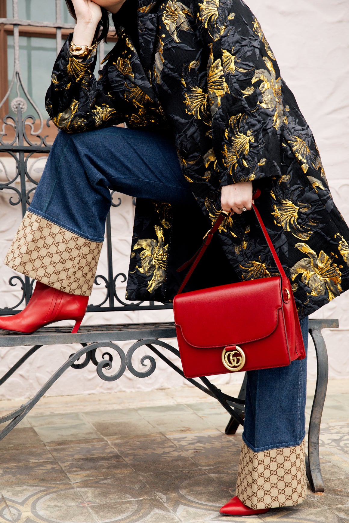 GUCCI Red Leather Torchon Ring Shoulder Bag