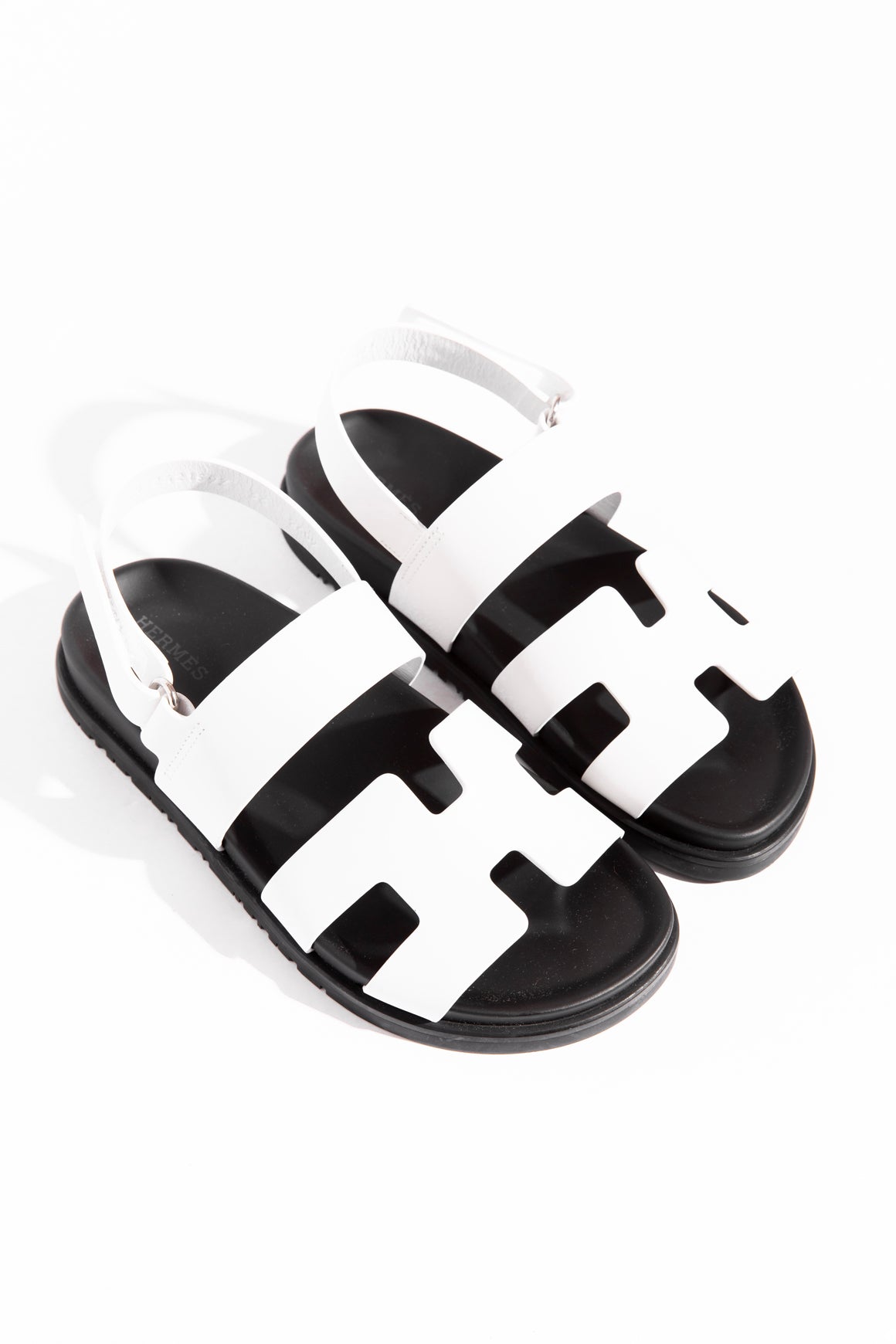 HERMES White & Black Chypre Sandals (Sz. 36)