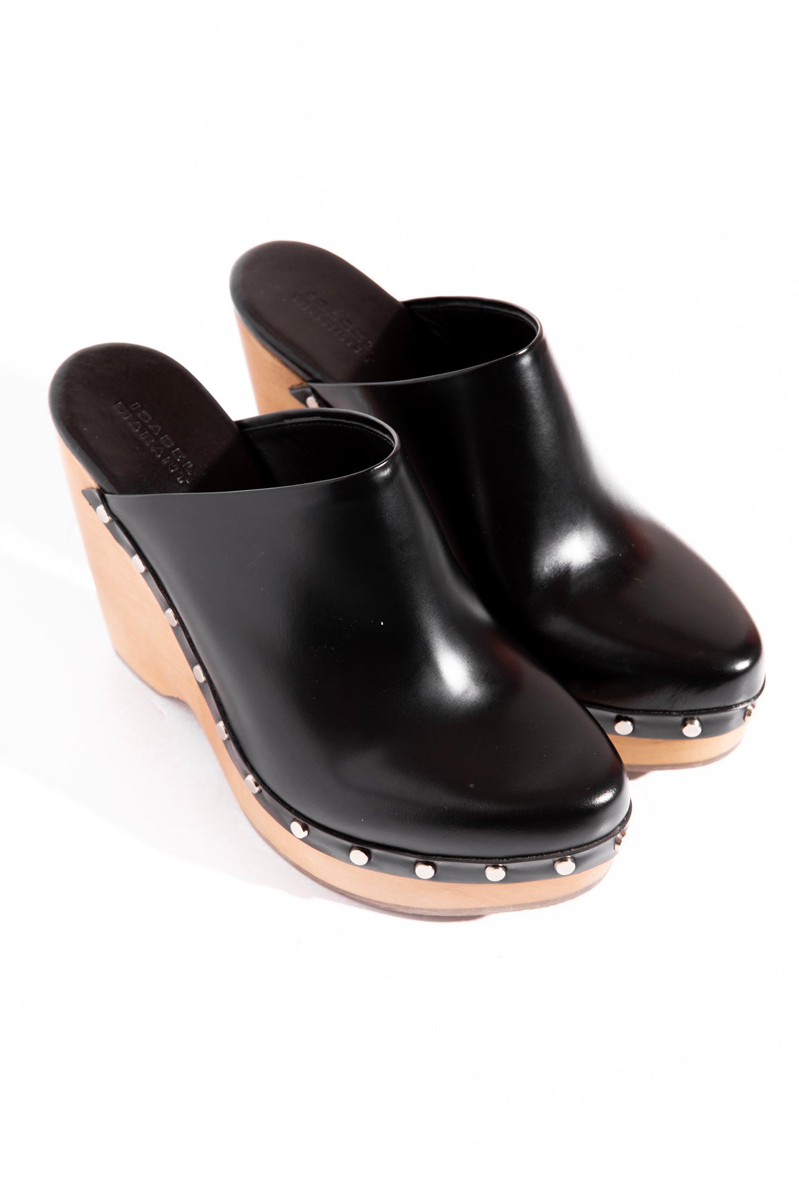 ISABEL MARANT Black Leather Wedge Wooden Clogs (Sz. 36)