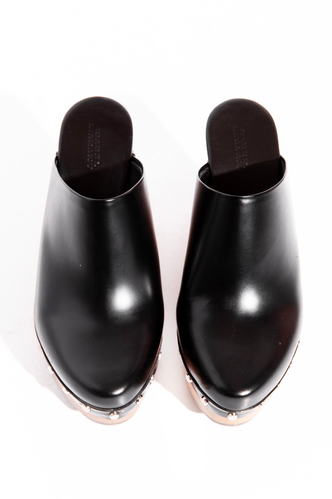 ISABEL MARANT Black Leather Wedge Wooden Clogs (Sz. 36)