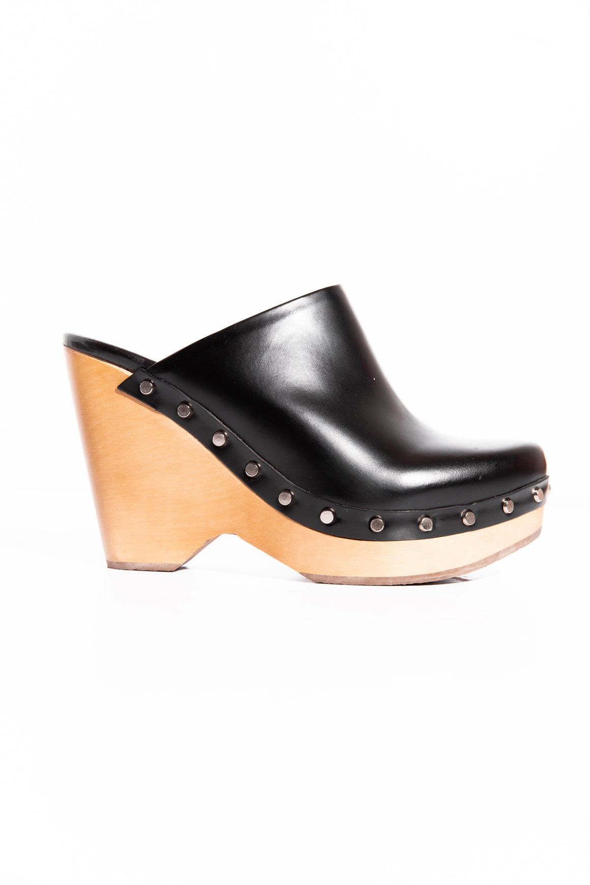 ISABEL MARANT Black Leather Wedge Wooden Clogs (Sz. 36)