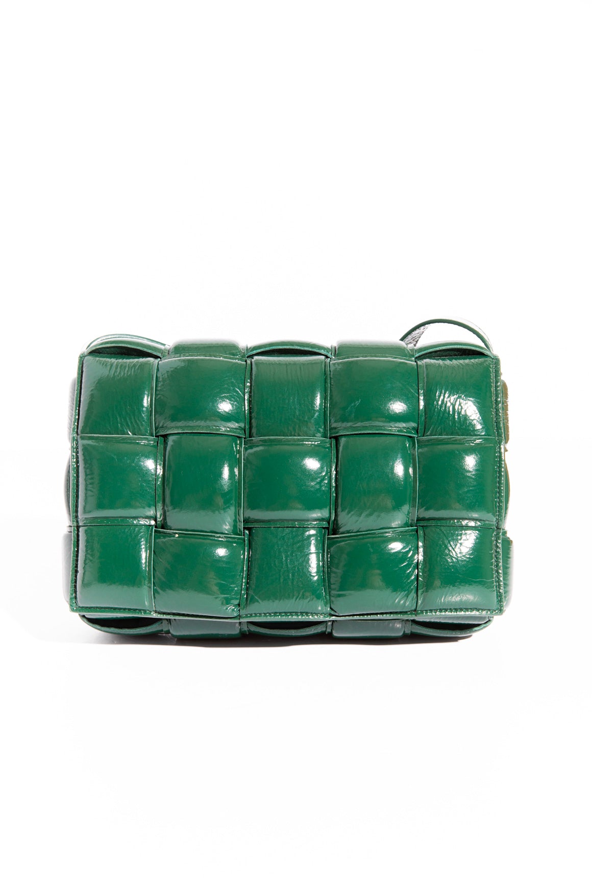 BOTTEGA VENETA Green Patent Padded Casette Handbag