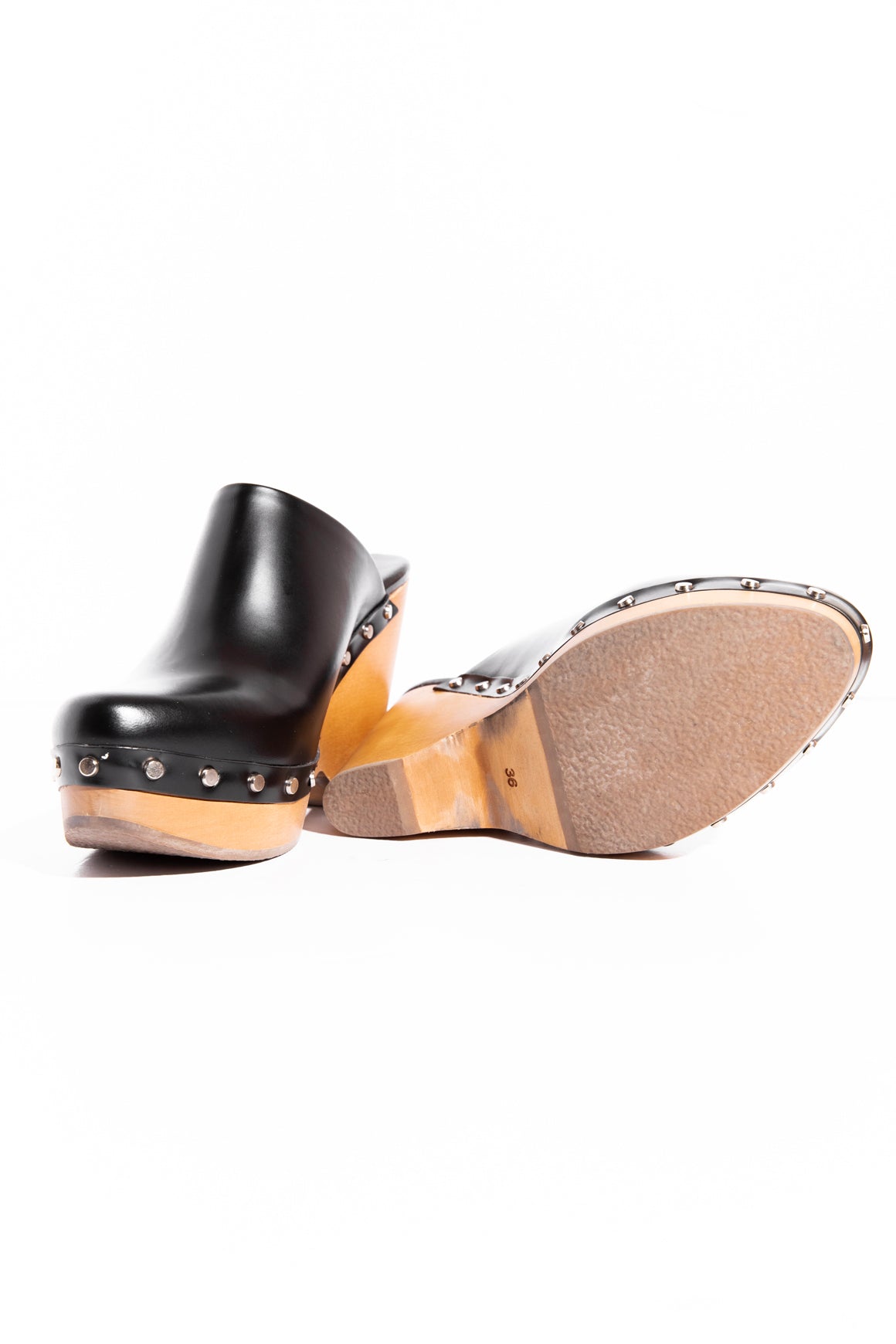 ISABEL MARANT Black Leather Wedge Wooden Clogs (Sz. 36)