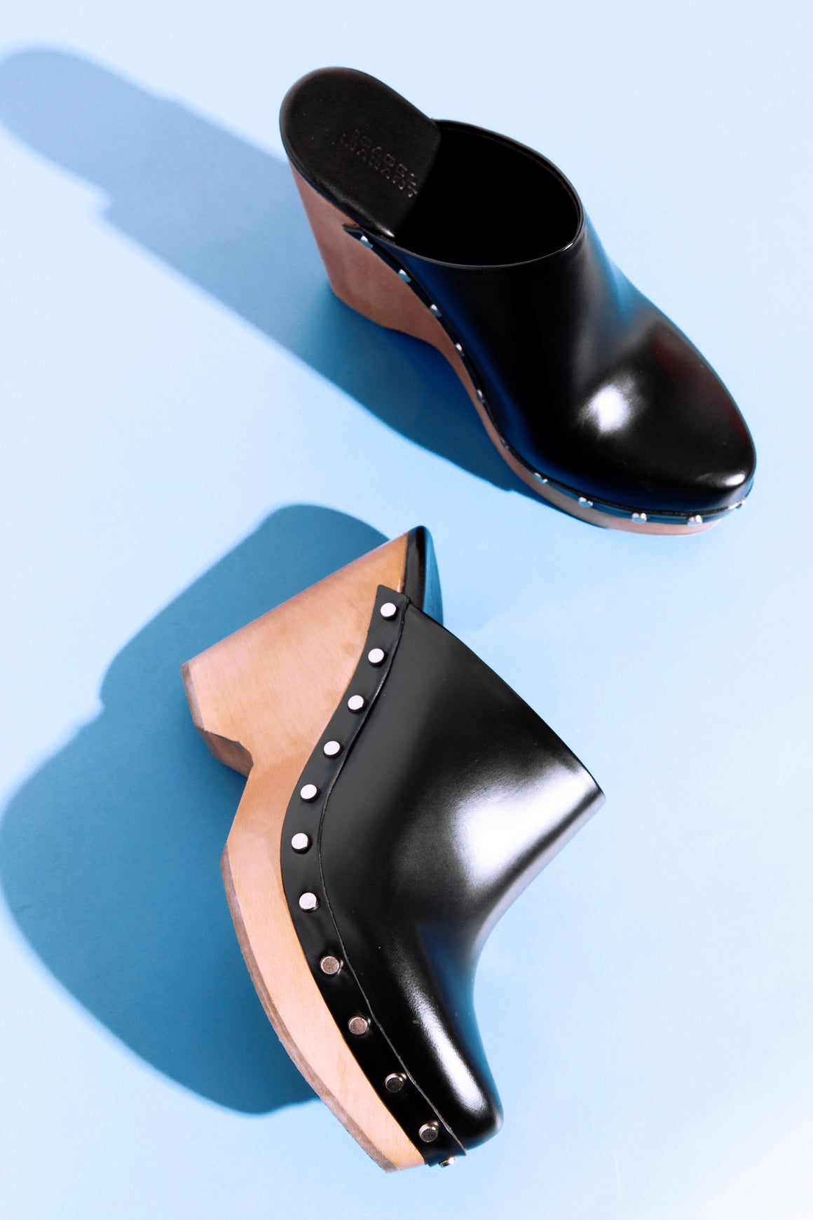 ISABEL MARANT Black Leather Wedge Wooden Clogs (Sz. 36)