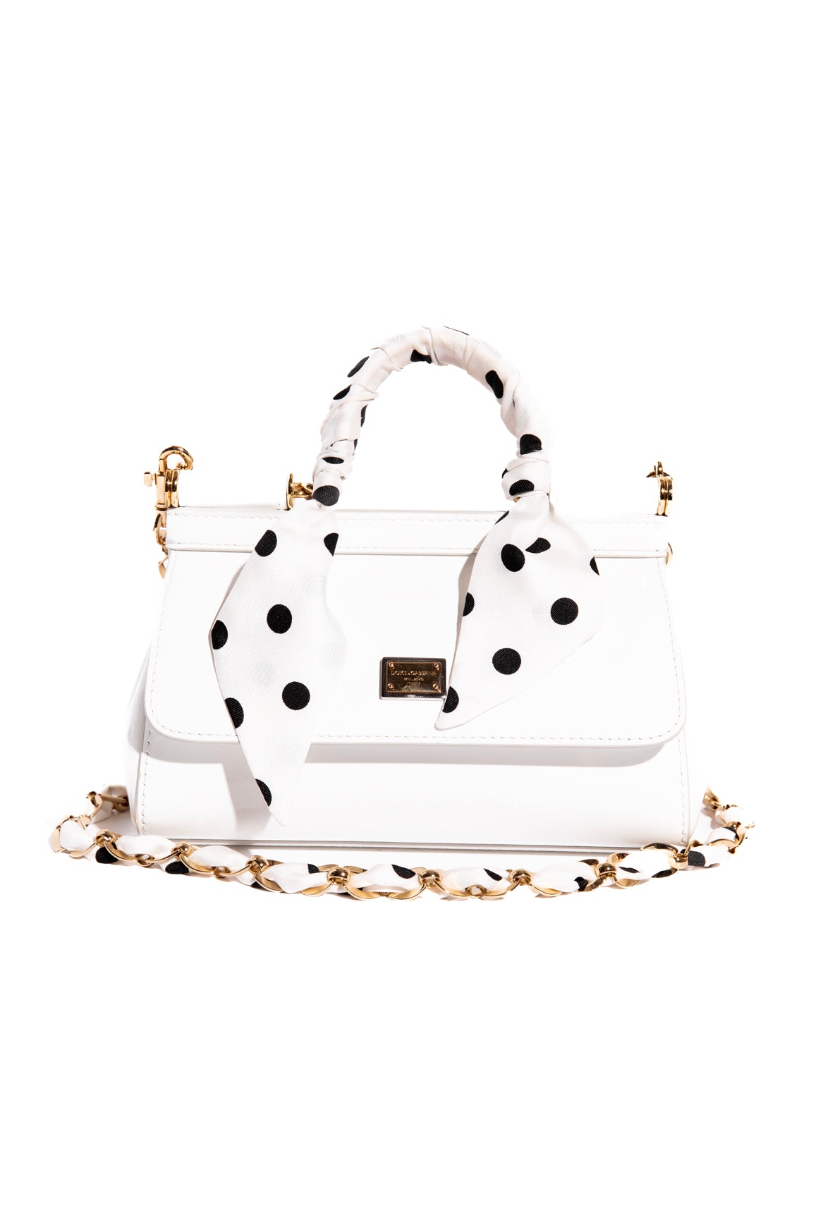 DOLCE & GABBANA White Patent Polka Dot Mini Sicily Bag