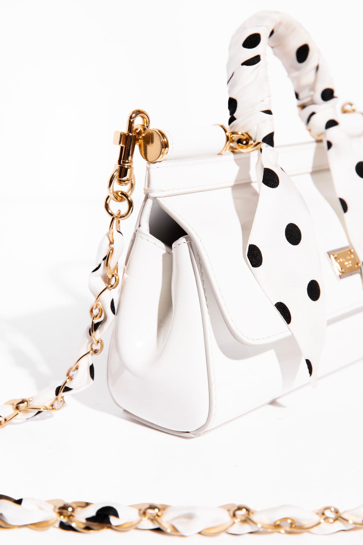 DOLCE & GABBANA White Patent Polka Dot Mini Sicily Bag