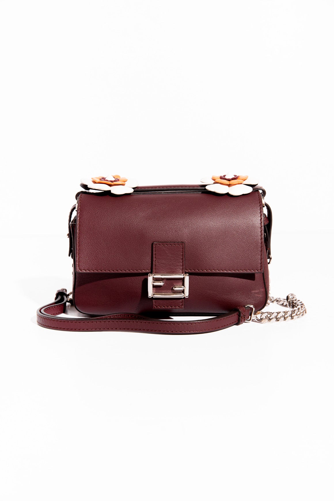 FENDI Maroon & White Flowerland Double Micro Baguette