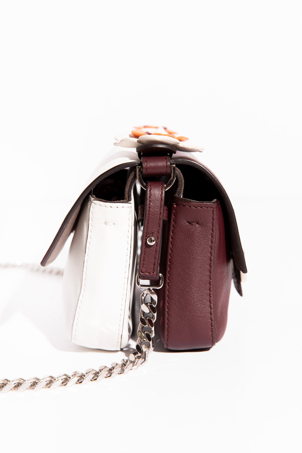 FENDI Maroon & White Flowerland Double Micro Baguette